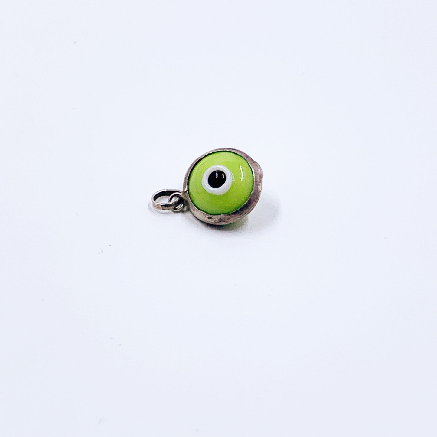 Vintage Silver Evil Eye Charm | Green Evil Eye | Protection Amulet | Lucky Talisman