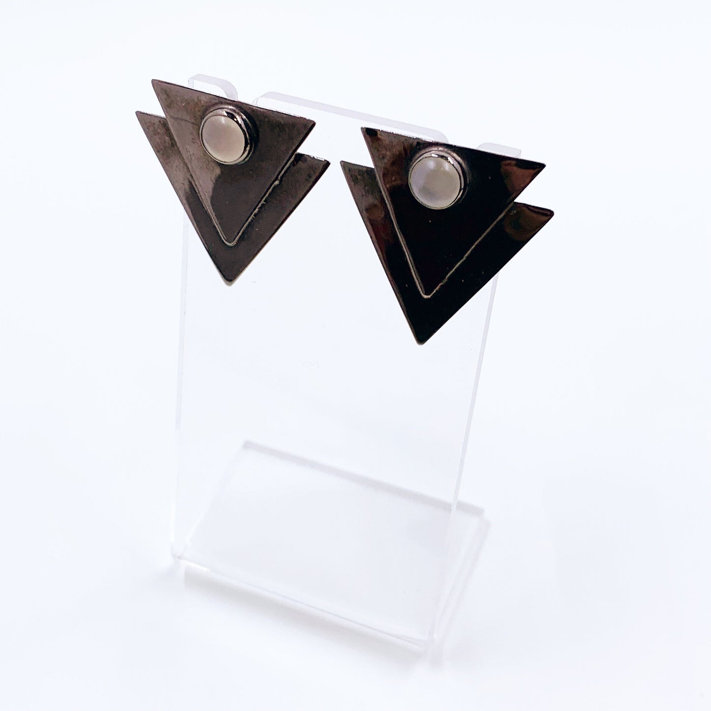 Vintage Silver GFMW Modernist Triangle Moonstone Earrings | Great Falls Metal Works Earrings