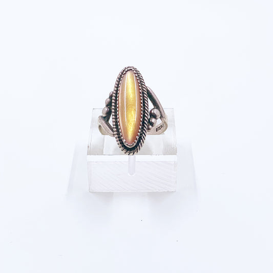 Vintage Silver Mother of Pearl Navette Ring | WM Co Wheeler Company Ring | Size 6