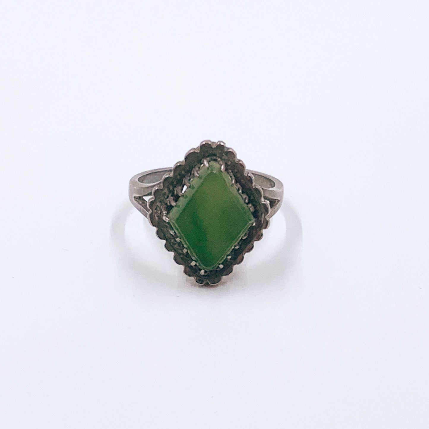 Antique Silver Green Stone Ring | Art Deco Green Stone Ring | Size 6 1/2