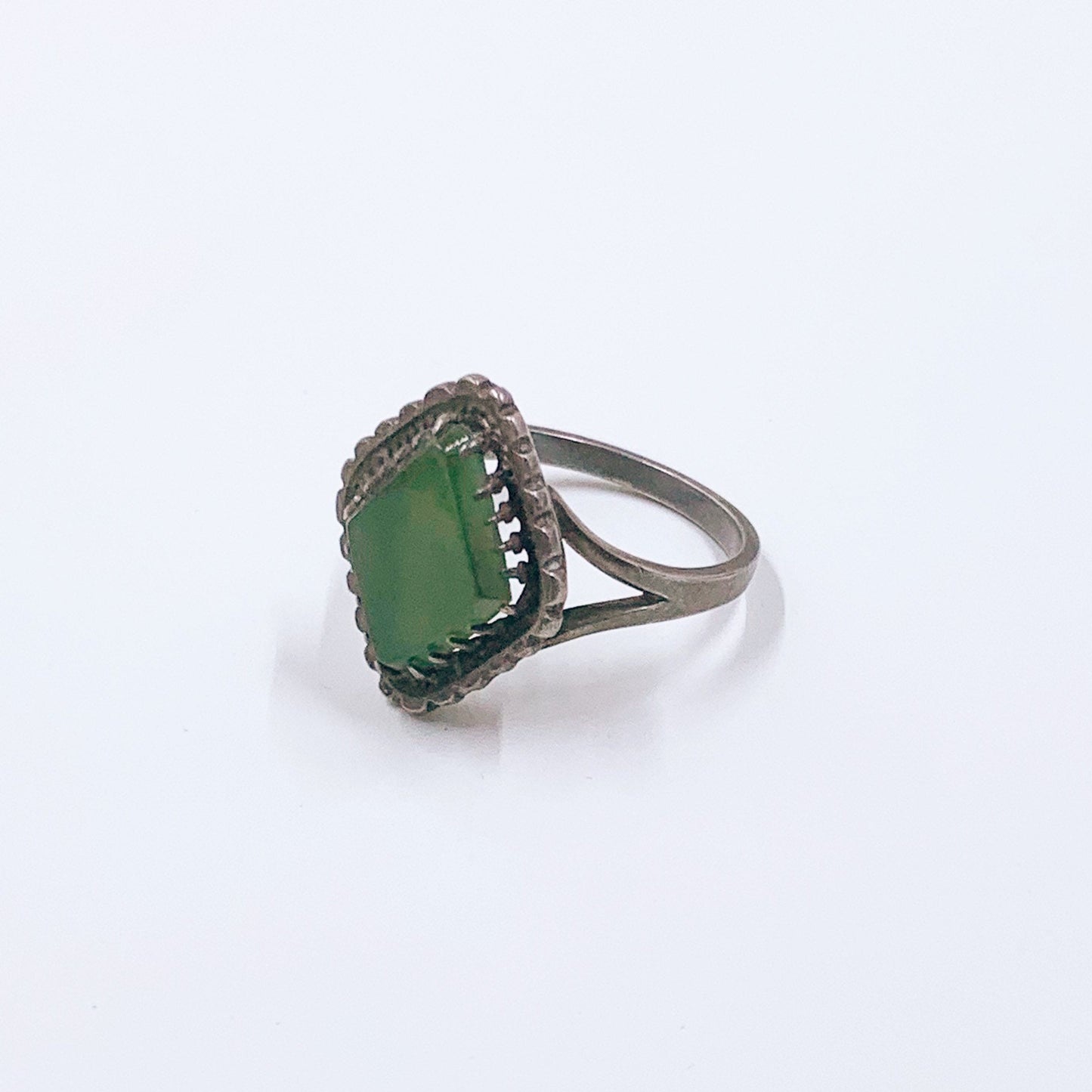 Antique Silver Green Stone Ring | Art Deco Green Stone Ring | Size 6 1/2