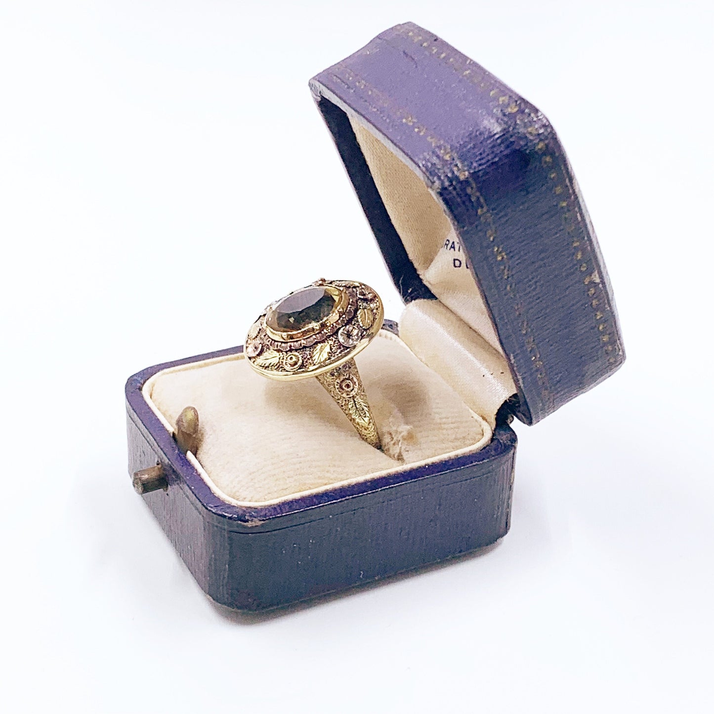 Antique Victorian 14k Gold Floral Ring | Antique Collet Set Lemon Quartz Ring | US Size 5 1/2 Ring