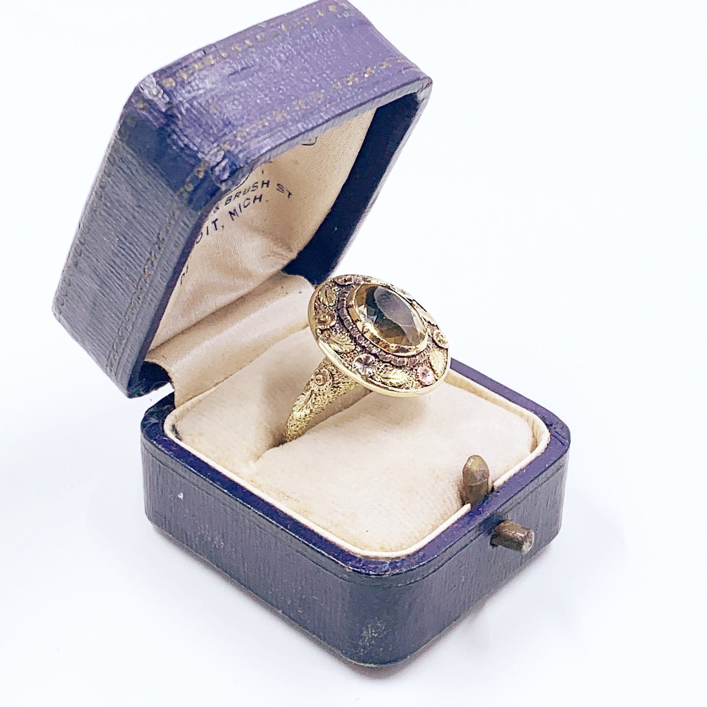 Antique Victorian 14k Gold Floral Ring | Antique Collet Set Lemon Quartz Ring | US Size 5 1/2 Ring