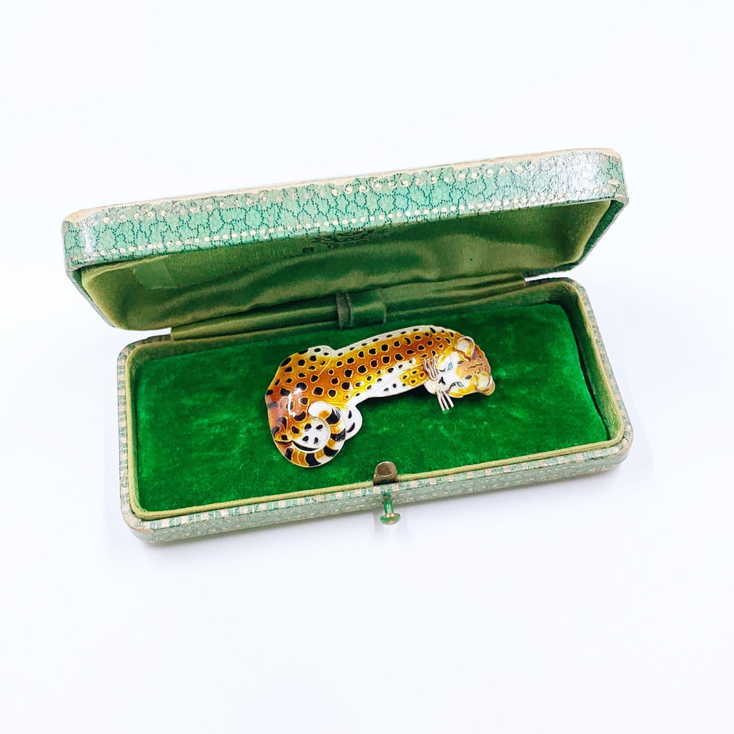 Vintage Silver Enamel Cheetah Brooch | Handmade Enamel Cheetah Pin | Safari Animal Brooch