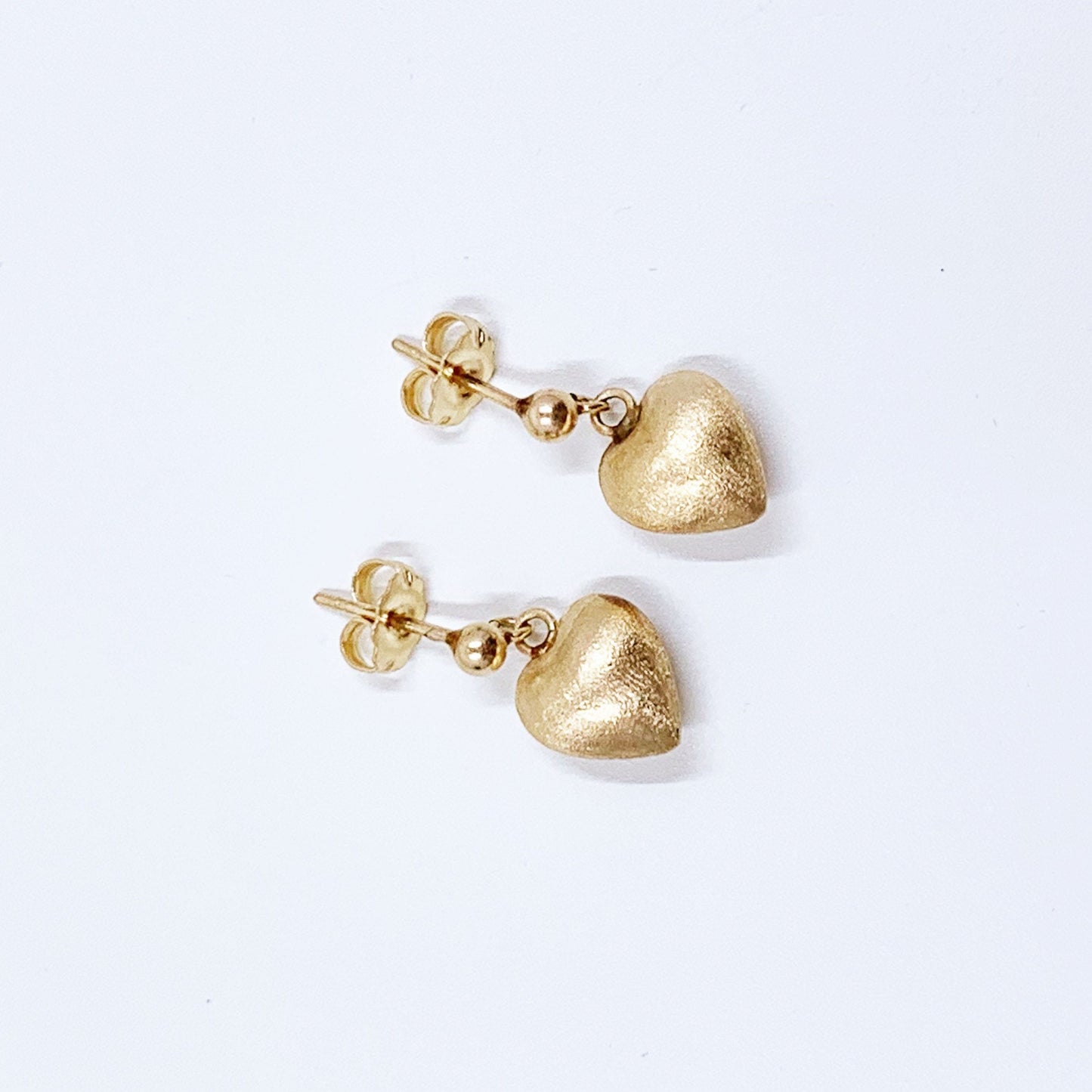 Vintage Gold Heart Drop Earrings | Classic Heart Earrings | Dainty 14K Heart Earrings