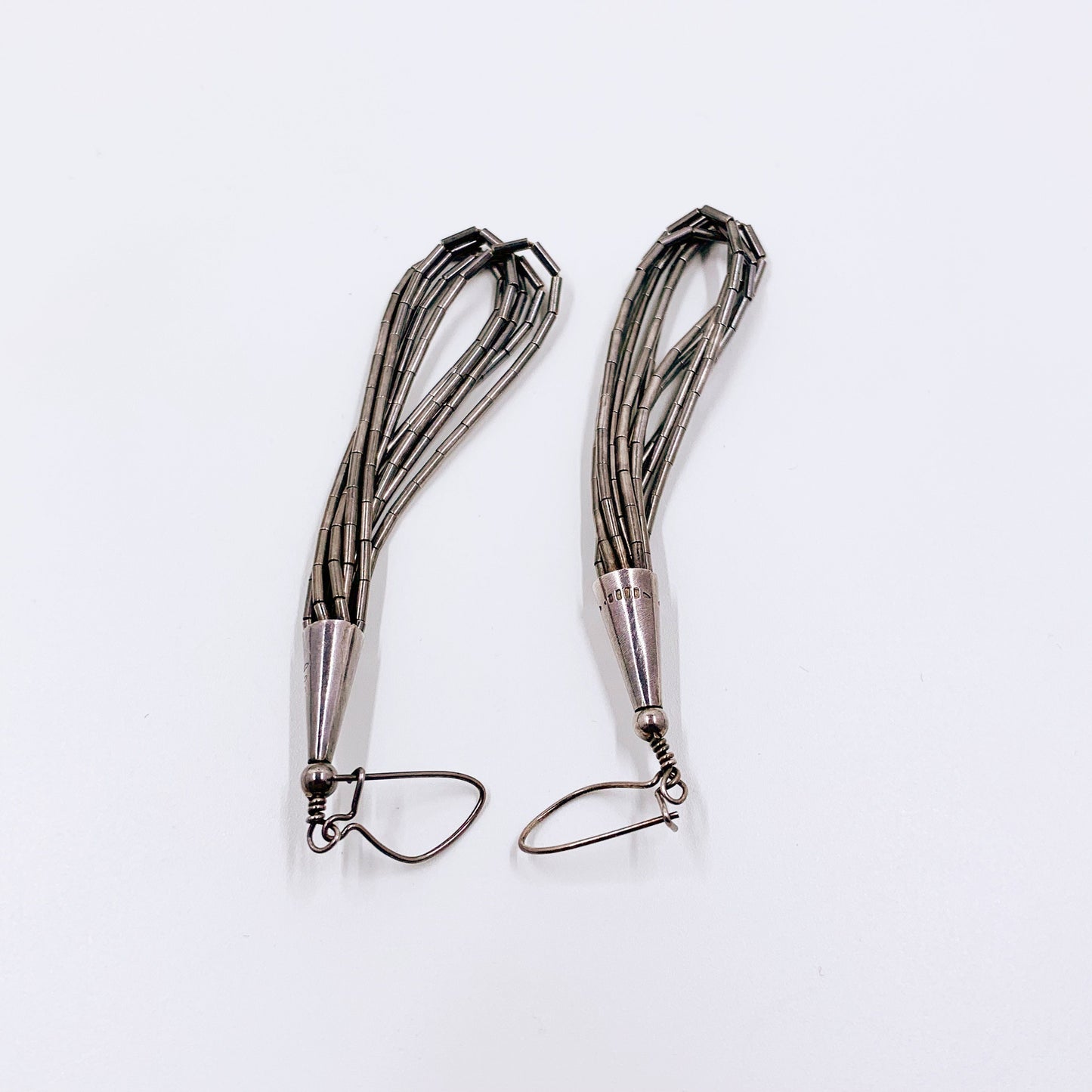 Vintage Liquid Silver Earrings | 5 Strand Silver Heishi Bead Earrings