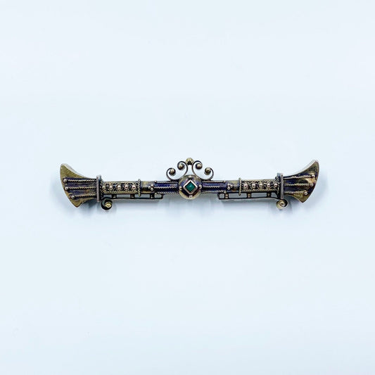 Victorian Etruscan Revival Brooch | Antique Turquoise Bar Brooch