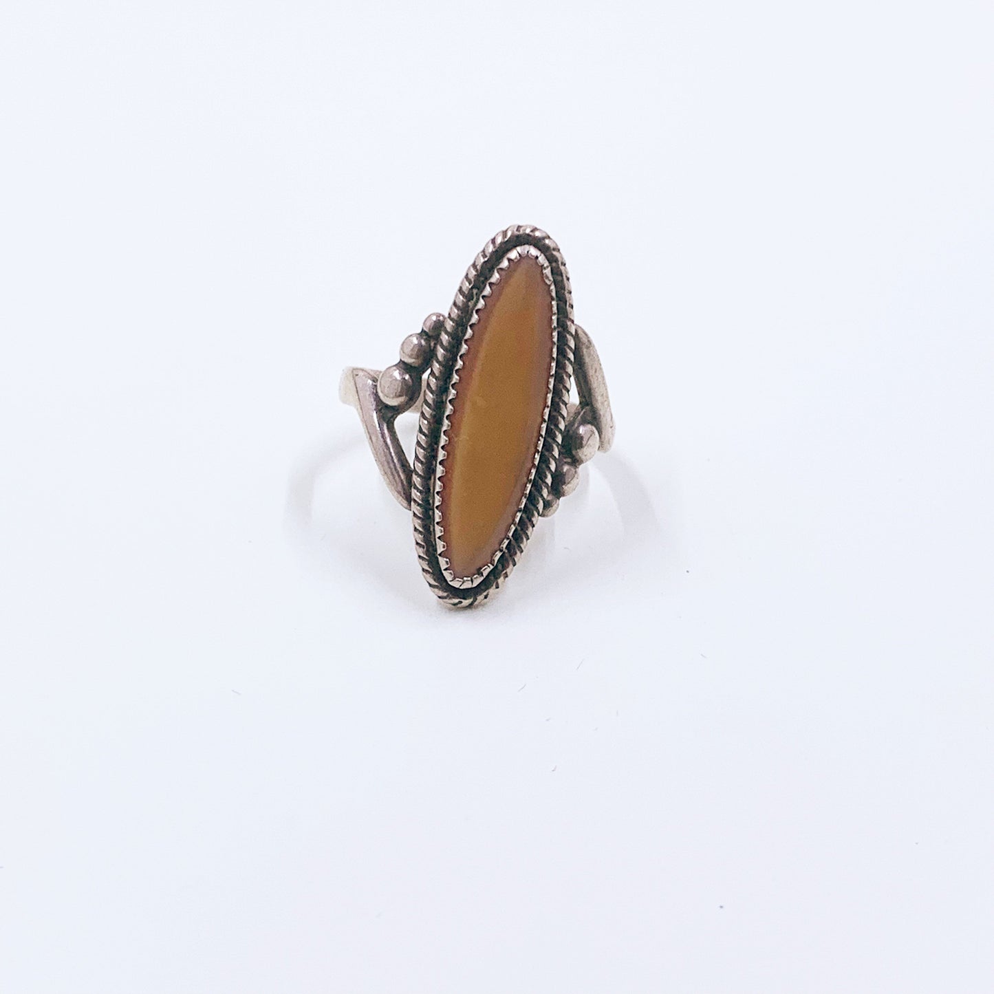 Vintage Silver Mother of Pearl Navette Ring | WM Co Wheeler Company Ring | Size 6
