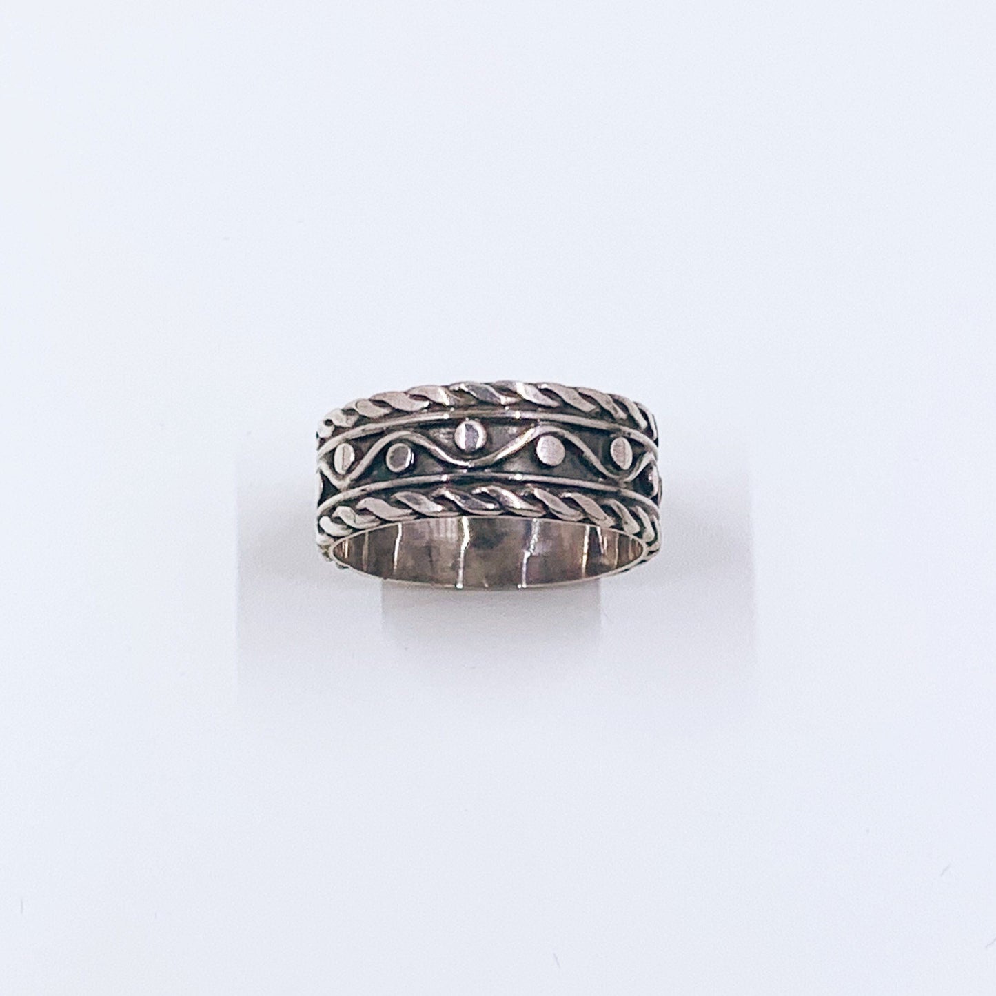 Vintage Silver Wave Band | Twisted Wire Design Ring | Size 8