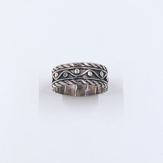 Vintage Silver Wave Band | Twisted Wire Design Ring | Size 8