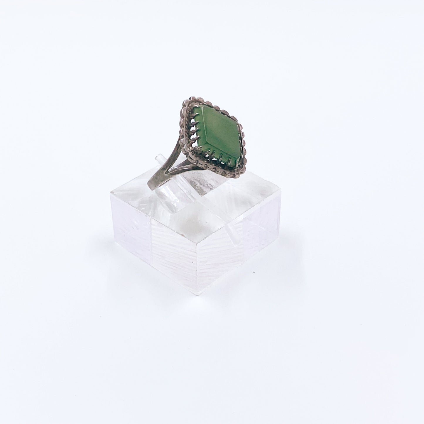 Antique Silver Green Stone Ring | Art Deco Green Stone Ring | Size 6 1/2