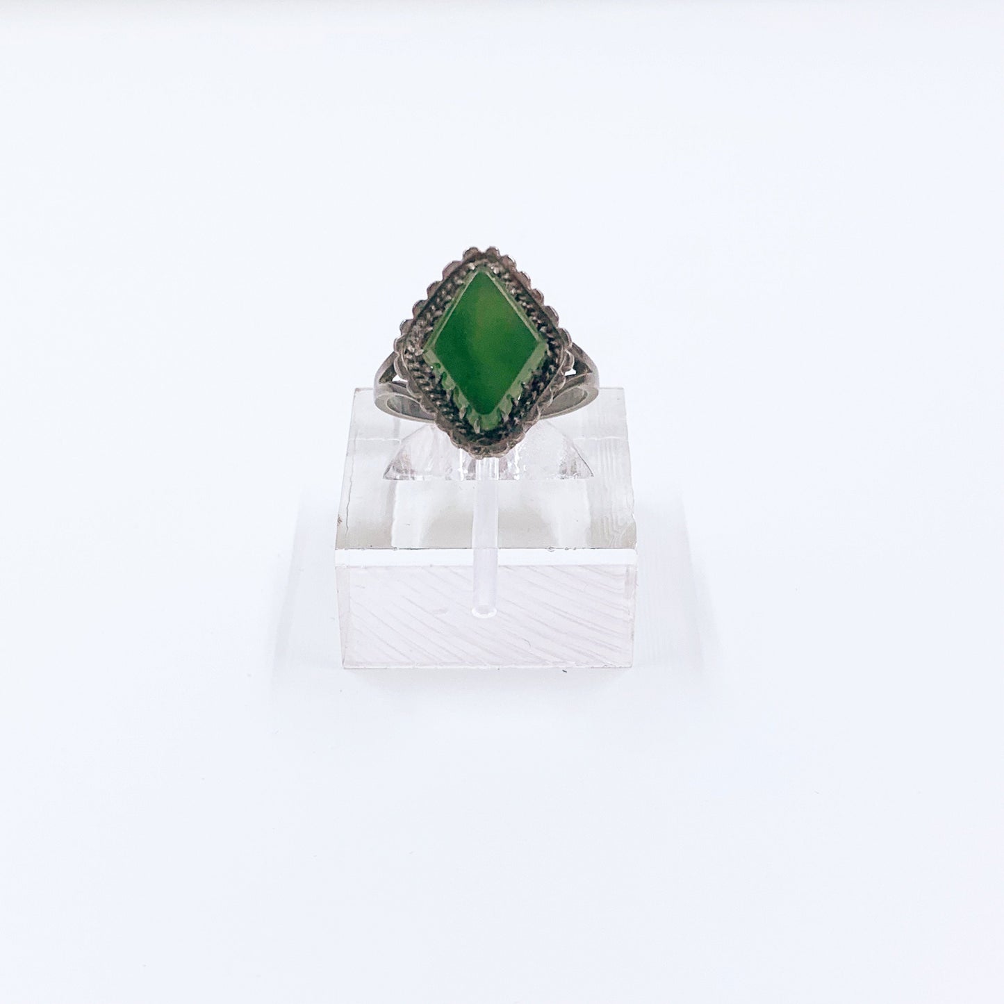 Antique Silver Green Stone Ring | Art Deco Green Stone Ring | Size 6 1/2