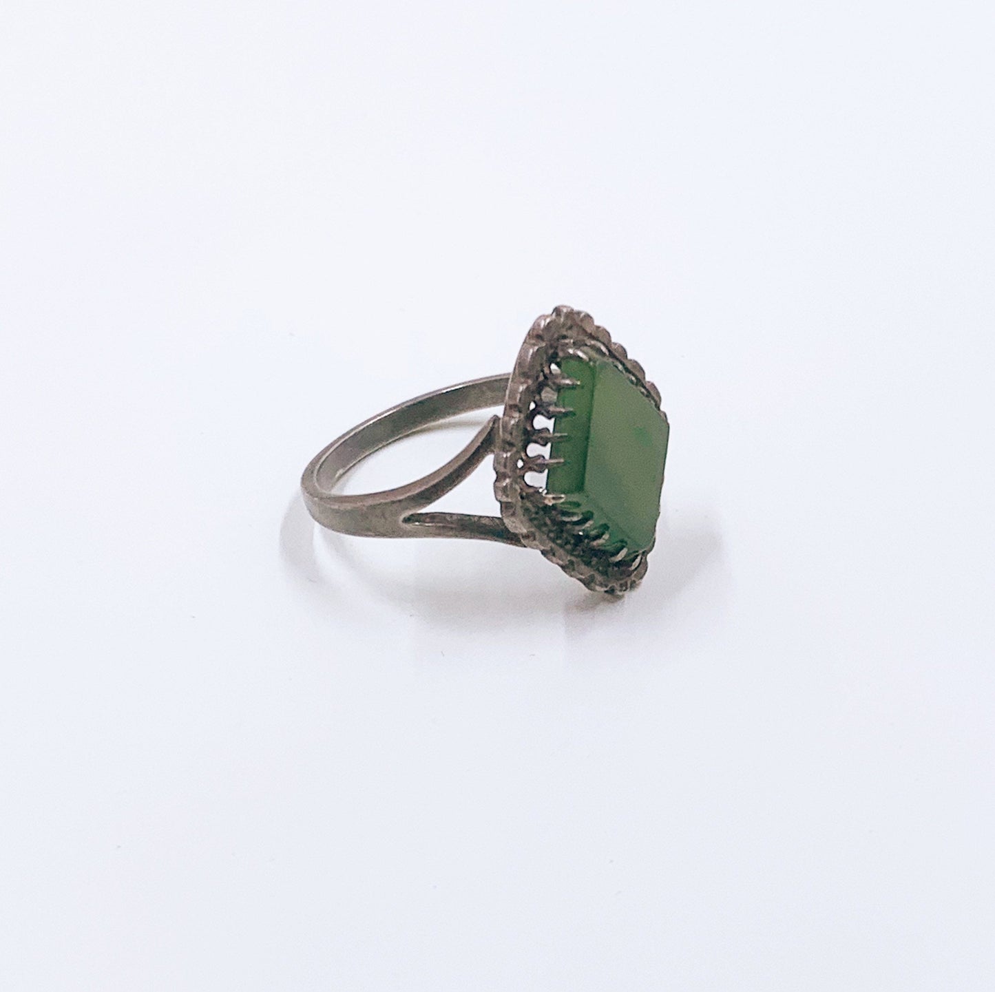 Antique Silver Green Stone Ring | Art Deco Green Stone Ring | Size 6 1/2