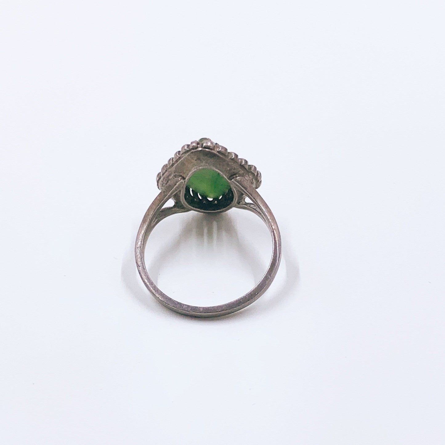 Antique Silver Green Stone Ring | Art Deco Green Stone Ring | Size 6 1/2