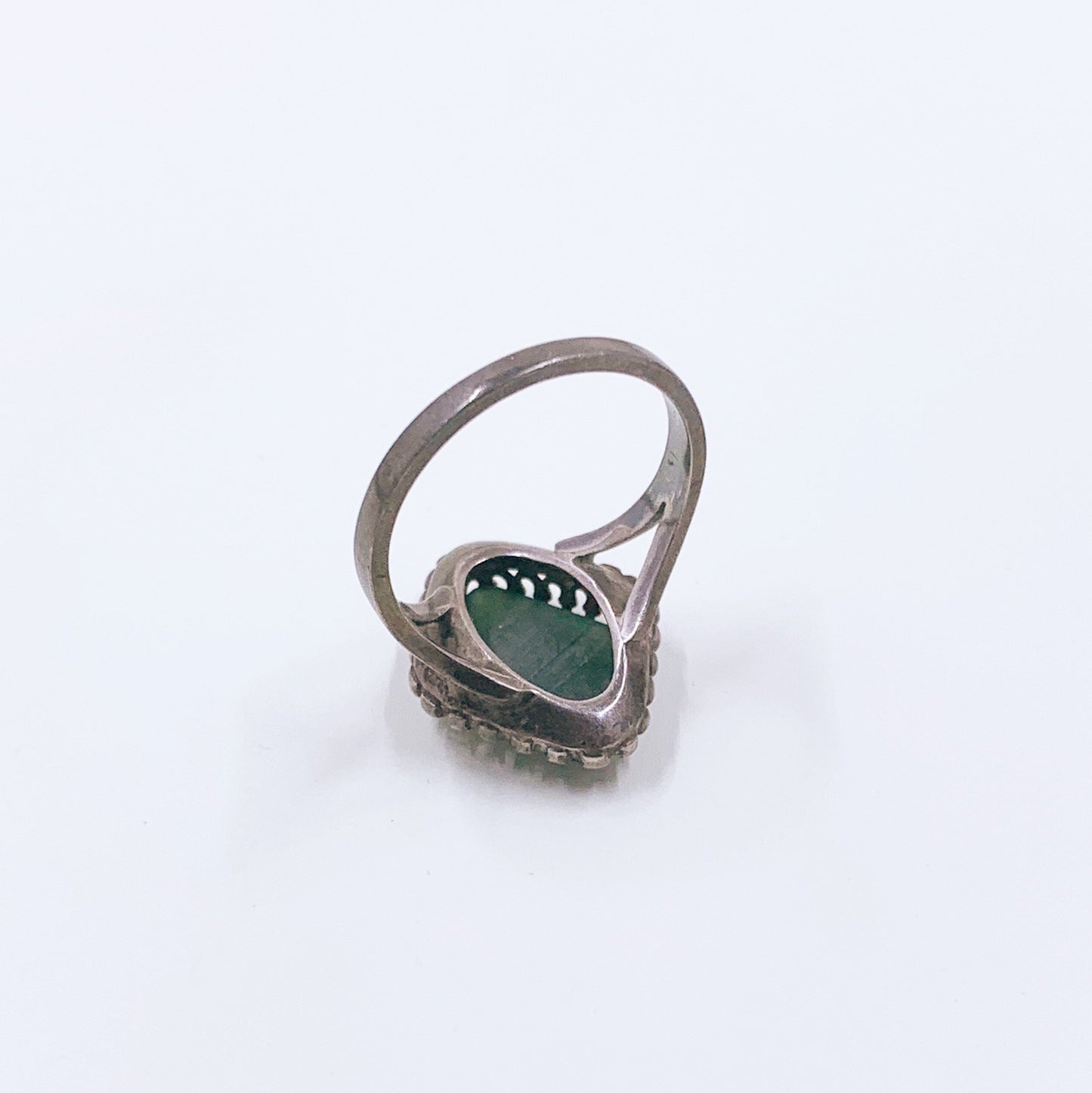Antique Silver Green Stone Ring | Art Deco Green Stone Ring | Size 6 1/2