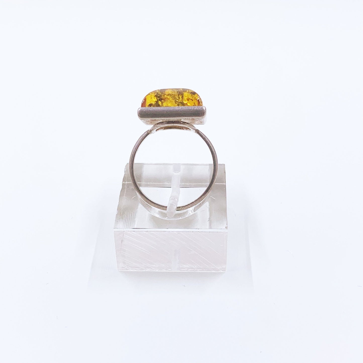 Vintage Silver Amber Ring | Domed Cabochon | Size 8 1/2 Ring