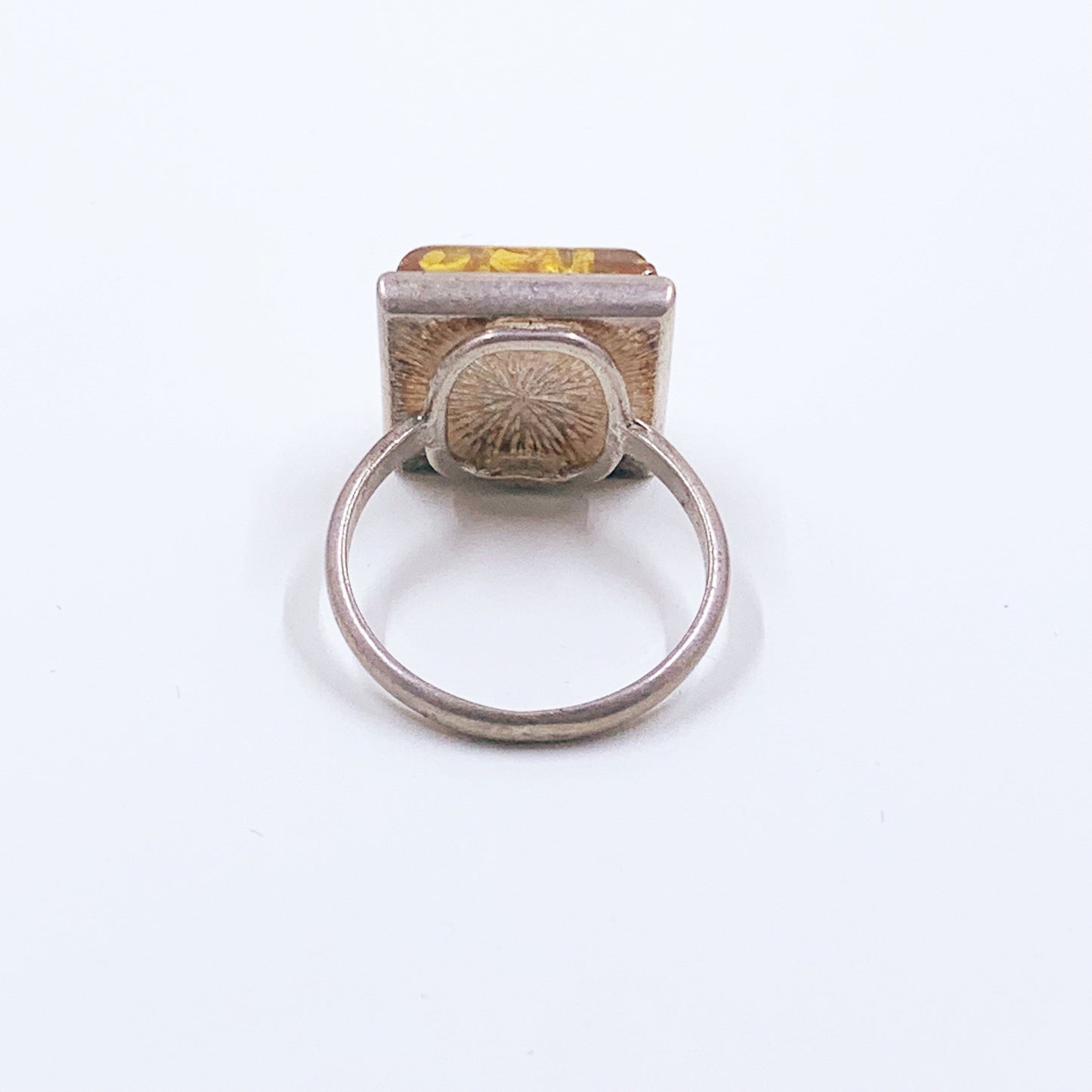 Vintage Silver Amber Ring | Domed Cabochon | Size 8 1/2 Ring