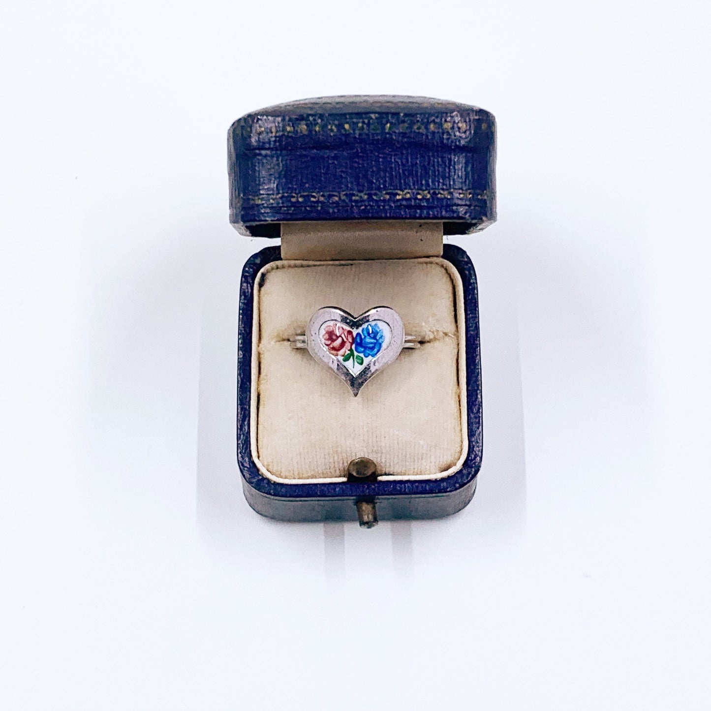 Vintage Enamel Flower Heart Ring | Vintage Beau Sterling Enamel Flower Ring | Size 7 Ring