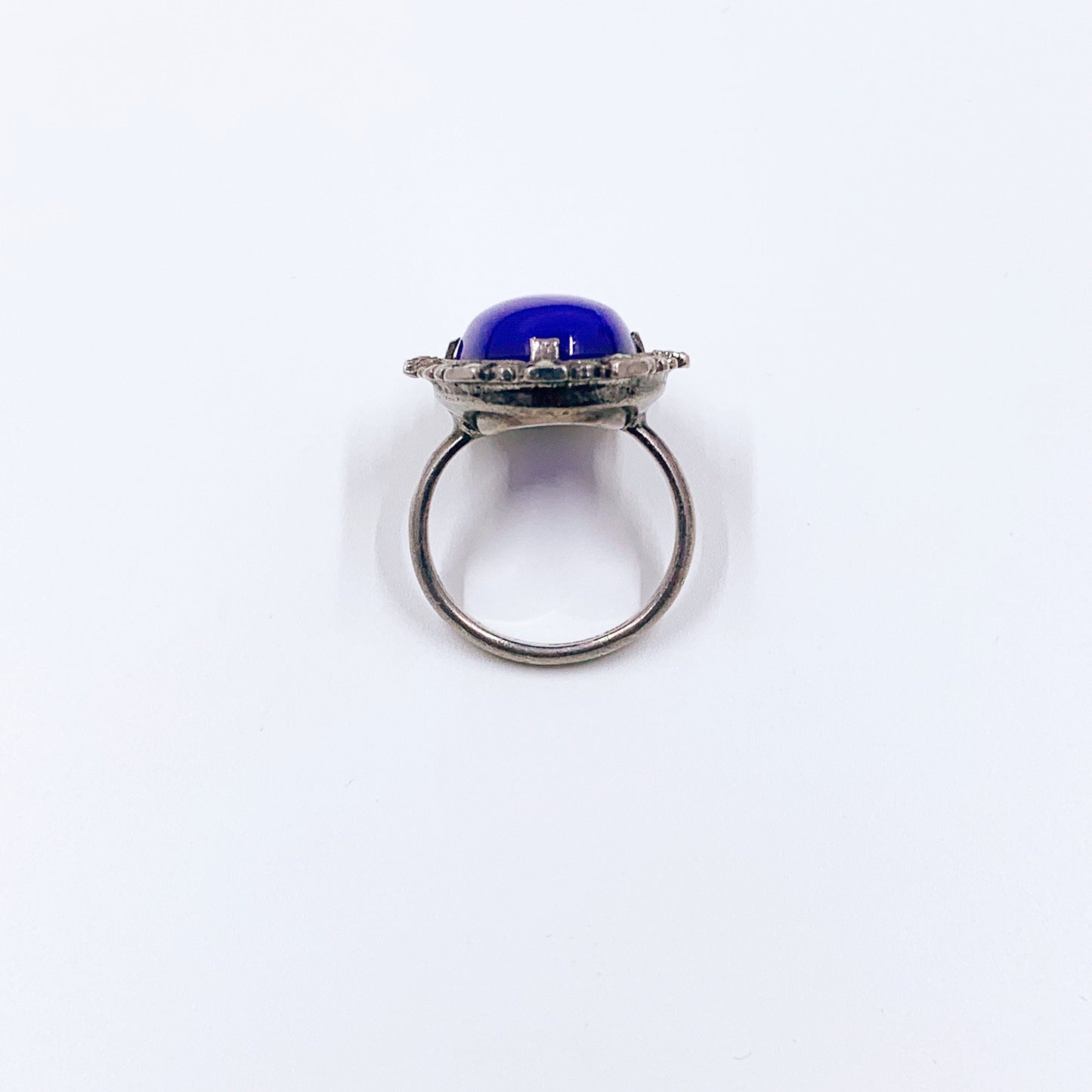 Vintage Sterling Silver Art Deco Style Ring | Marcasite Blue Glass Ring | Size 4 Ring