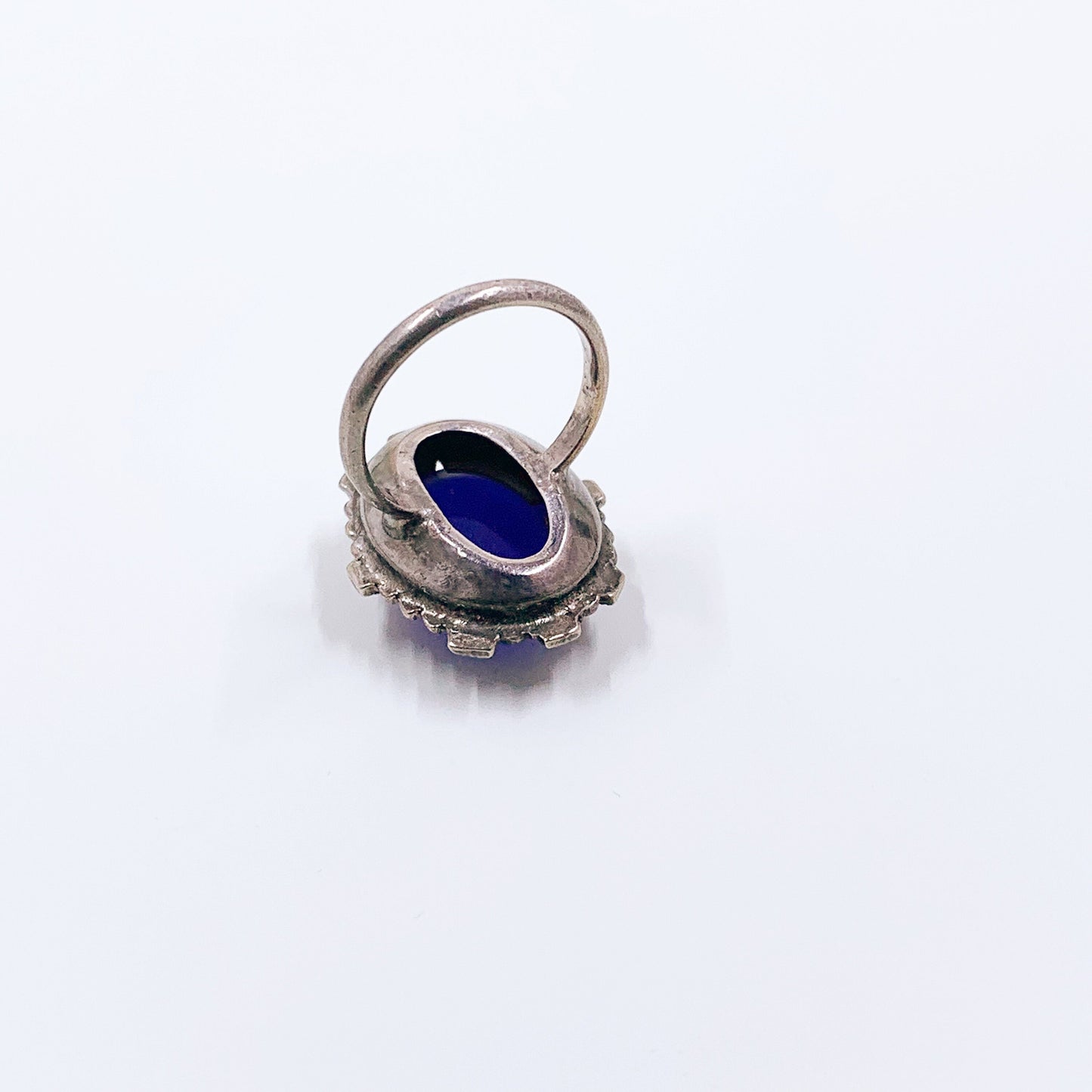 Vintage Sterling Silver Art Deco Style Ring | Marcasite Blue Glass Ring | Size 4 Ring