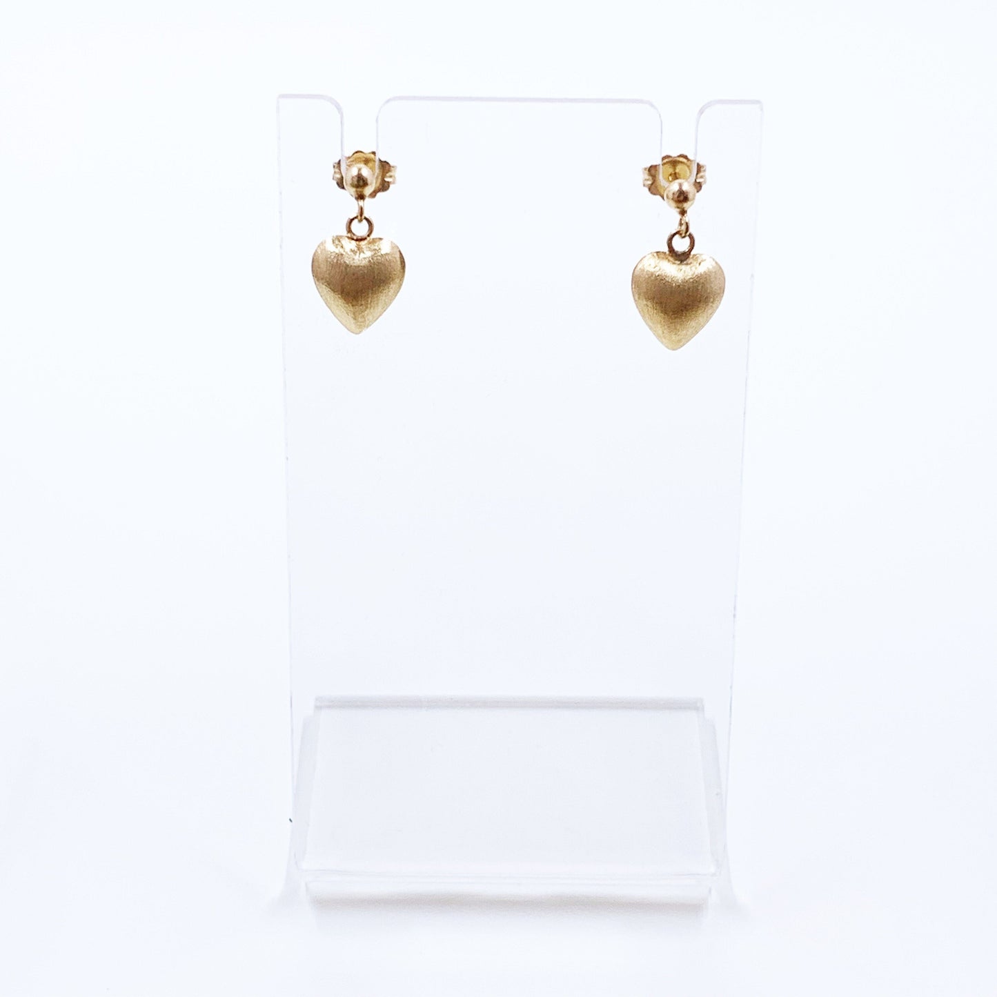 Vintage Gold Heart Drop Earrings | Classic Heart Earrings | Dainty 14K Heart Earrings