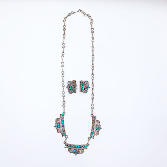Vintage Snake Eye Turquoise Choker Necklace and Earrings Set