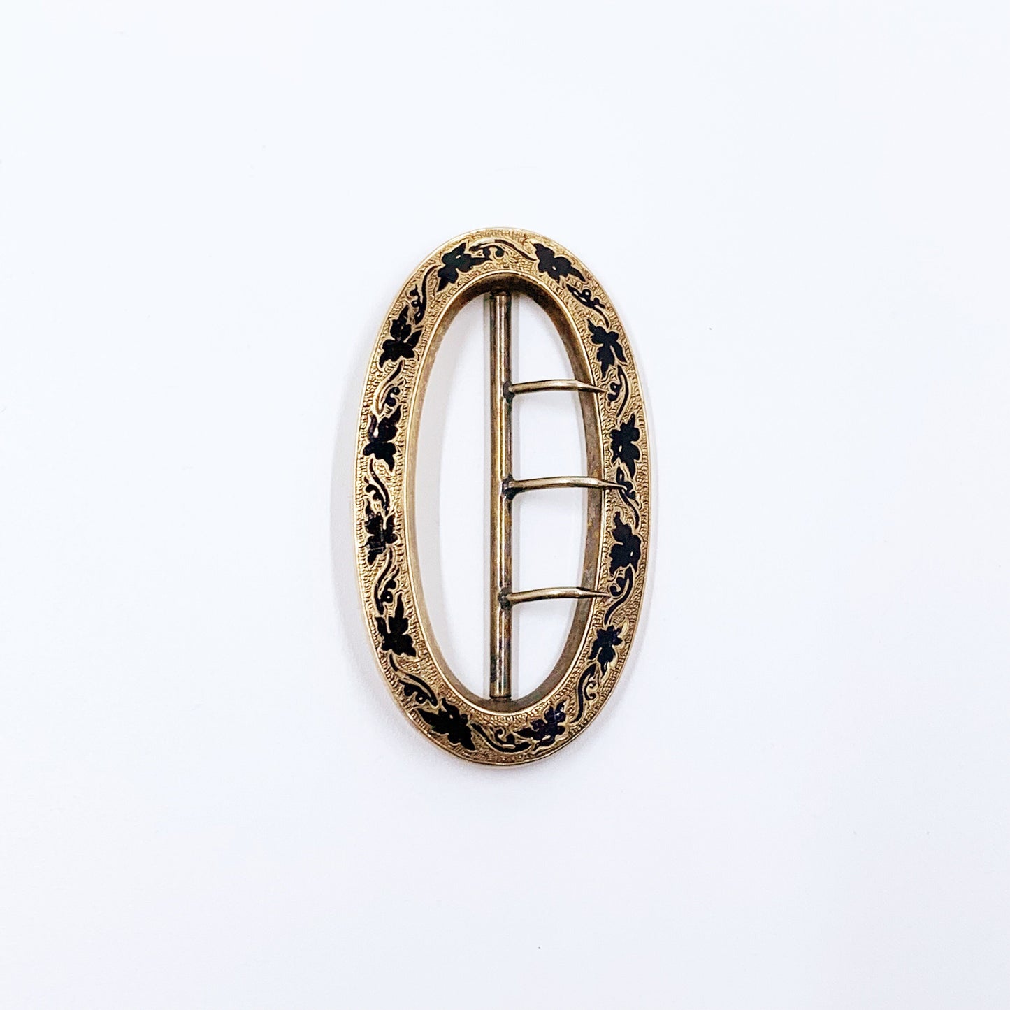 Victorian Black Taille D’épargne Enamel Sash Belt Buckle | Antique Taille D’épargne Gold Buckle