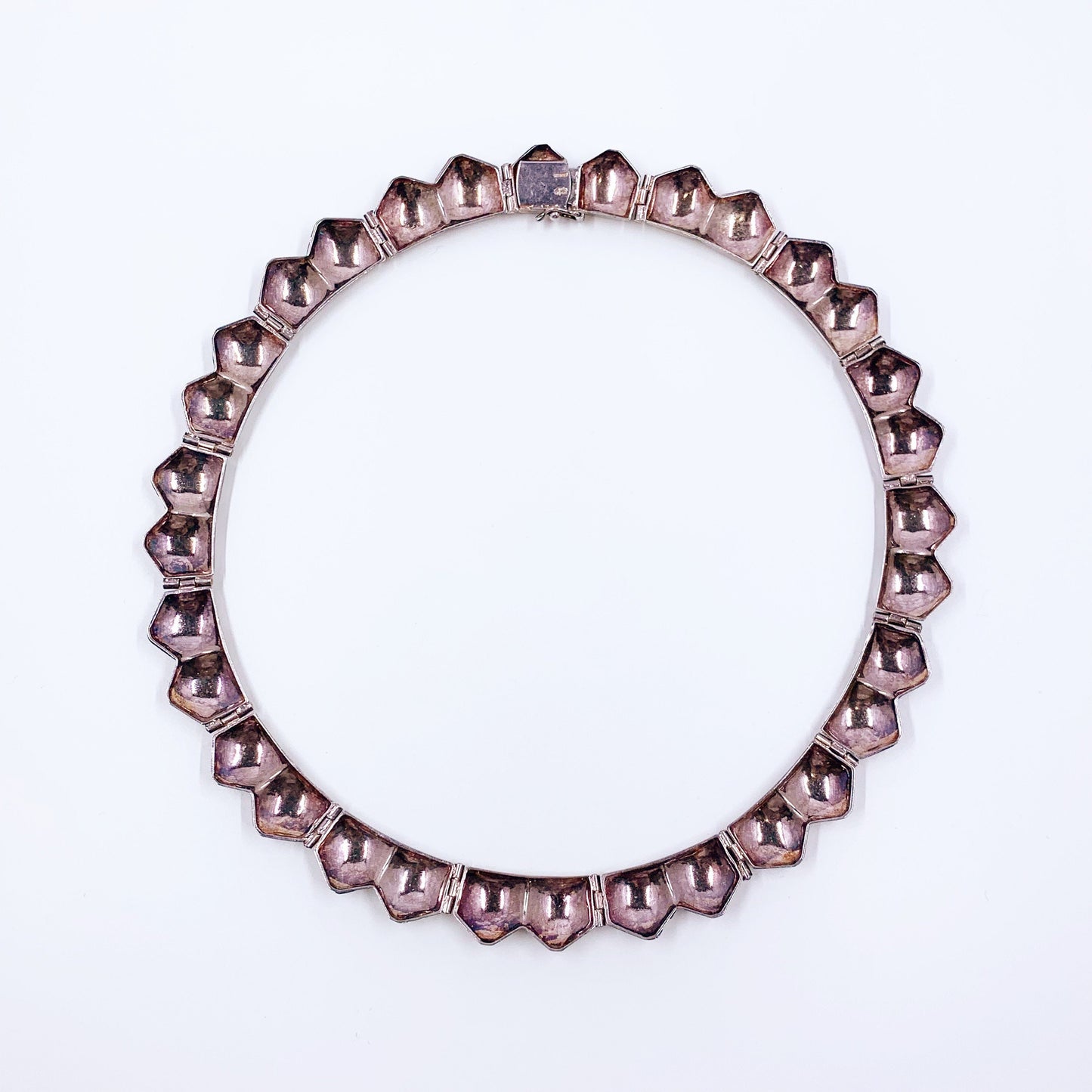 Vintage Silver Italian Modernist Link Choker Necklace | Italian Silver Hinged Collar Necklace