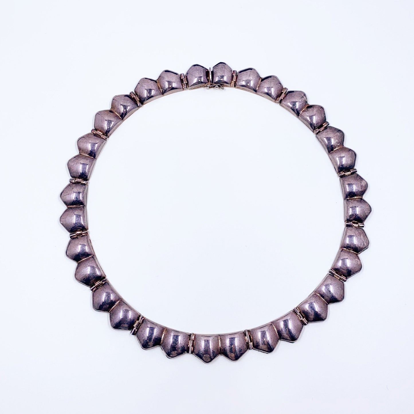 Vintage Silver Italian Modernist Link Choker Necklace | Italian Silver Hinged Collar Necklace