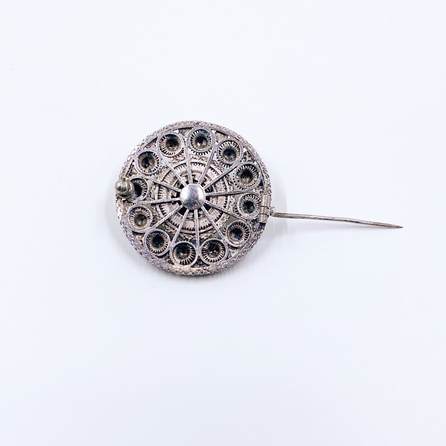 Vintage Cannetille Silver Brooch | Etruscan Revival Cannetille Brooch | Silver Medallion