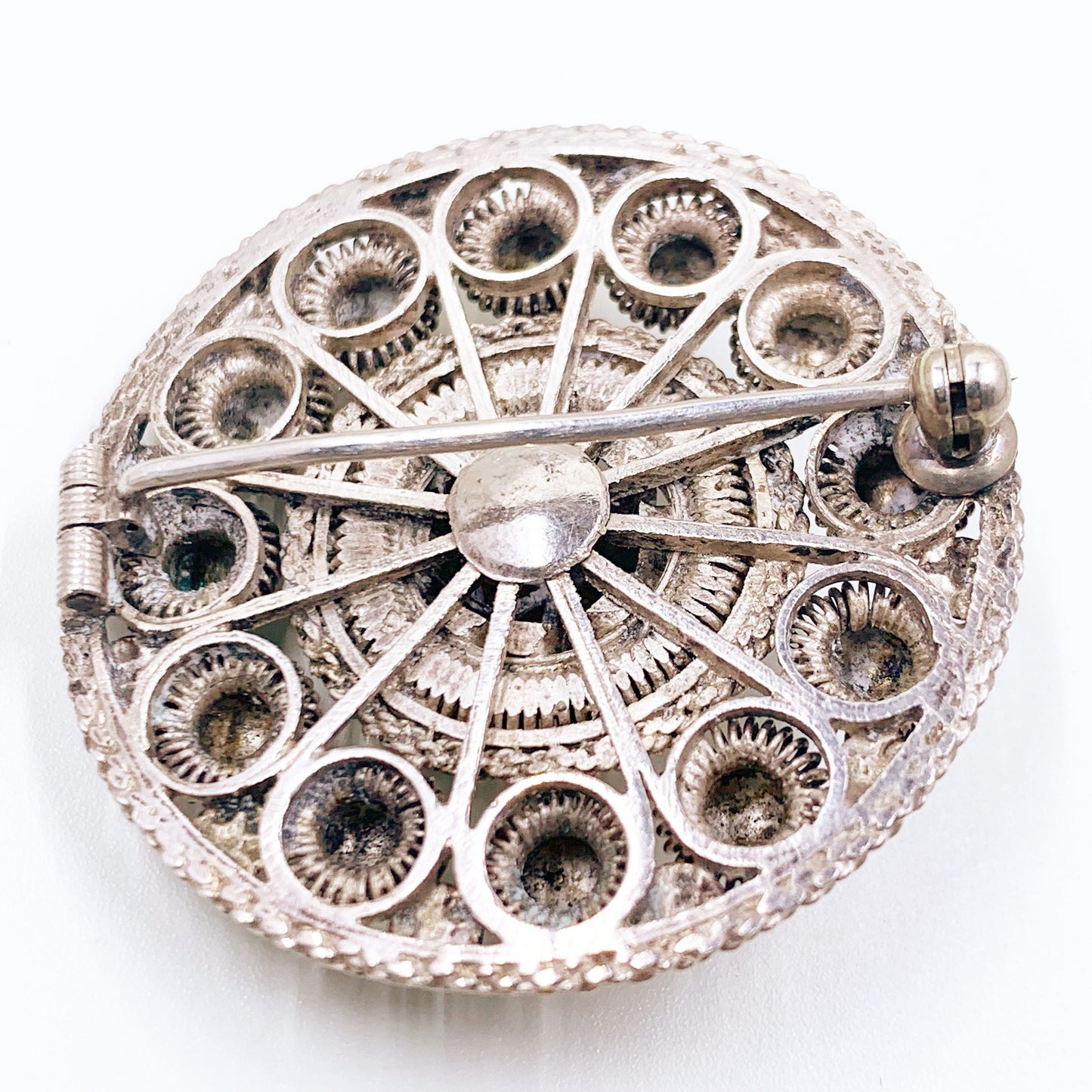 Vintage Cannetille Silver Brooch | Etruscan Revival Cannetille Brooch | Silver Medallion