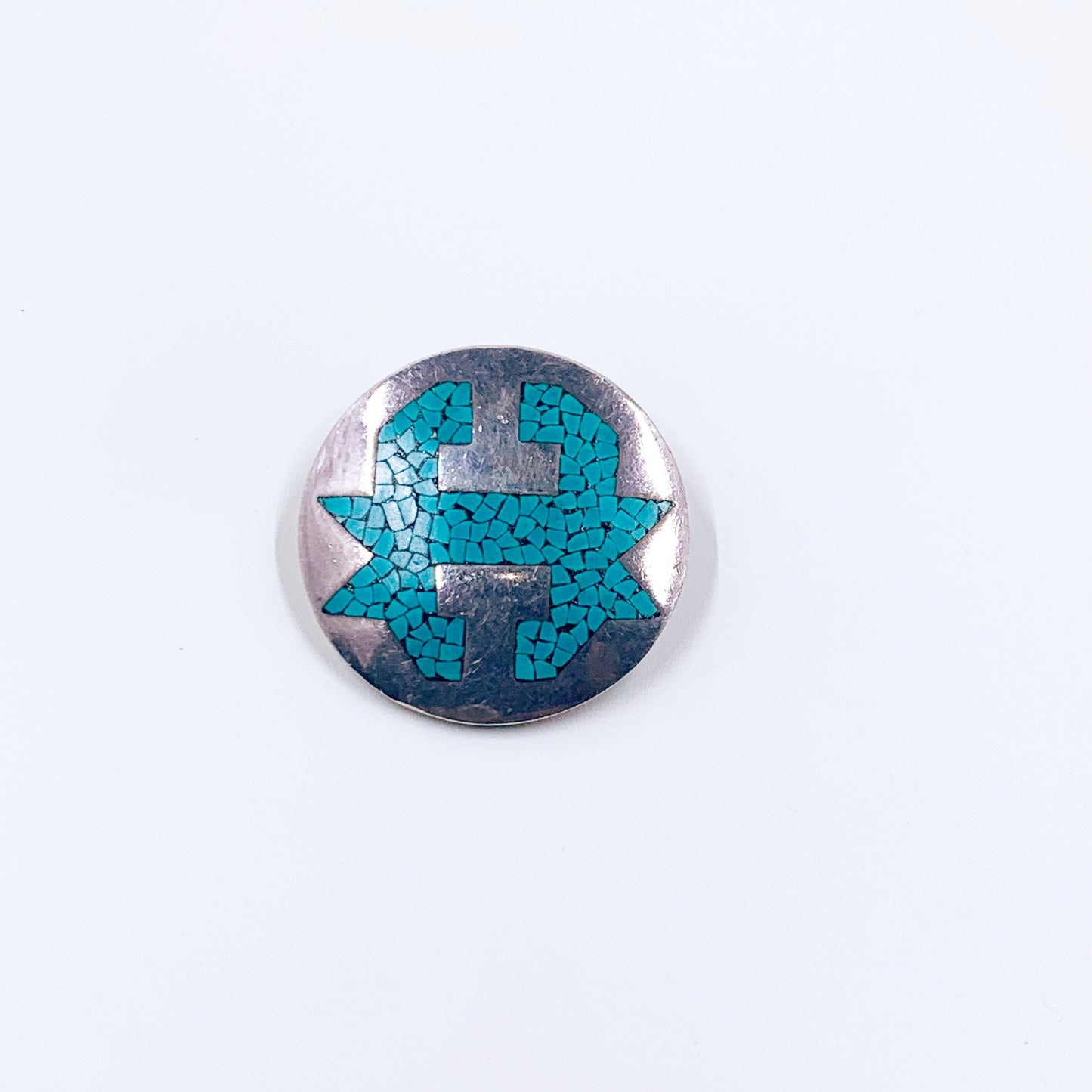 Vintage Mexican Arte En Plata Inlay Brooch | Silver Modernist Brooch and Pendant | Micro Mosaic Inlay