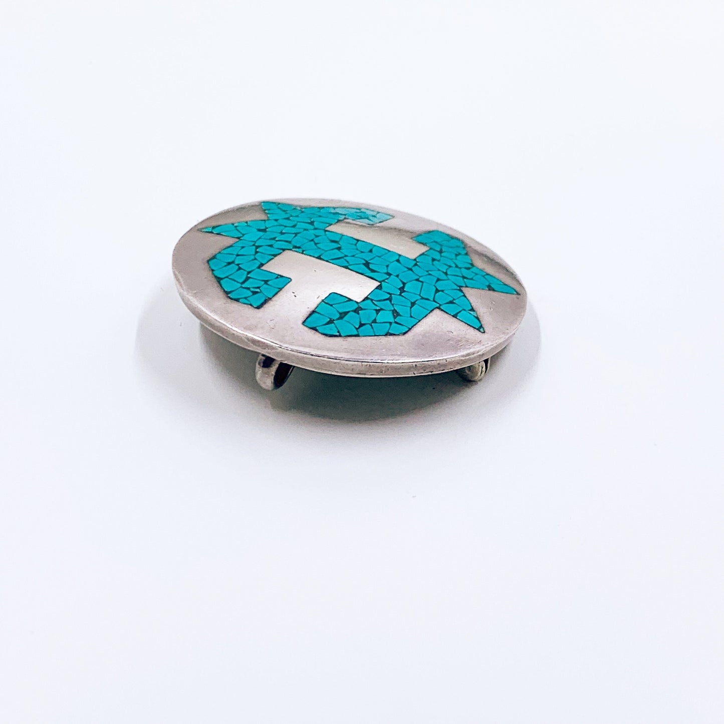 Vintage Mexican Arte En Plata Inlay Brooch | Silver Modernist Brooch and Pendant | Micro Mosaic Inlay