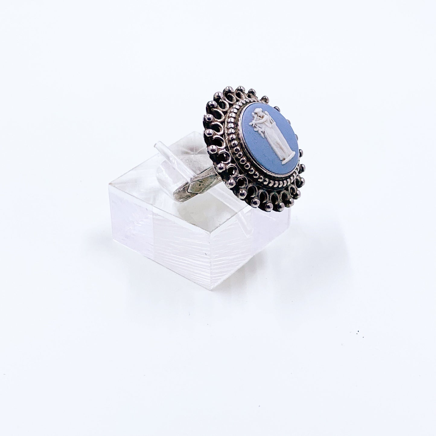 Vintage Wedgewood Jasperware Cameo Ring | Sterling Silver Blue Jasperware Cameo Ring |  US Size 6 Ring