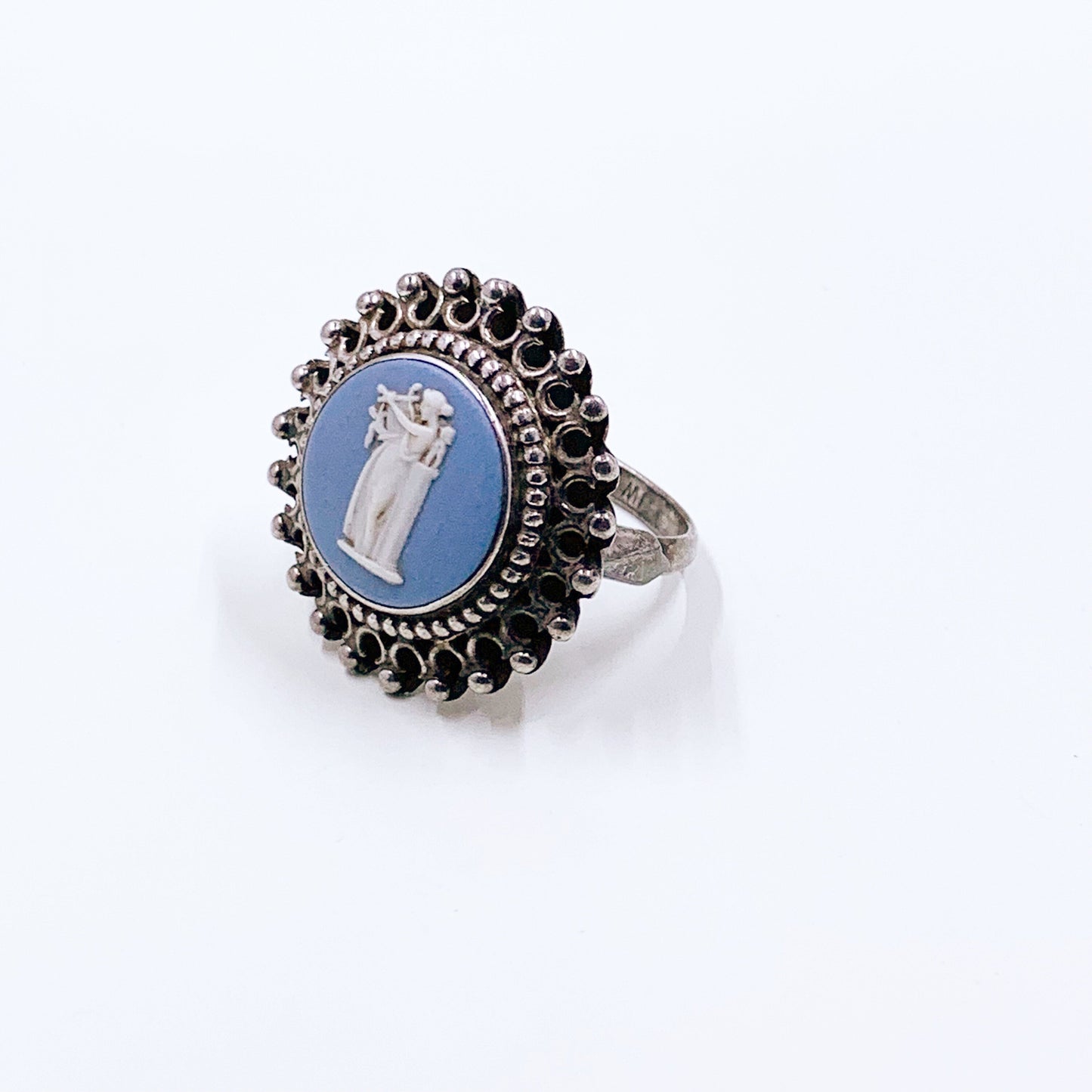 Vintage Wedgewood Jasperware Cameo Ring | Sterling Silver Blue Jasperware Cameo Ring |  US Size 6 Ring