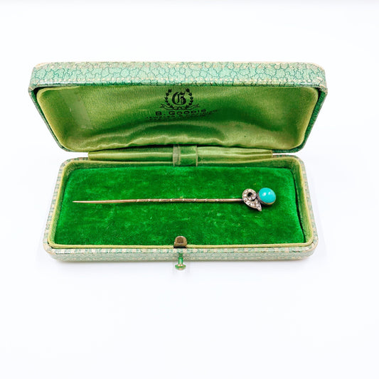 Antique Imperial Russian Turquoise and Diamond Cornucopia Stick Pin | House of Bolin Vladimir Finikov