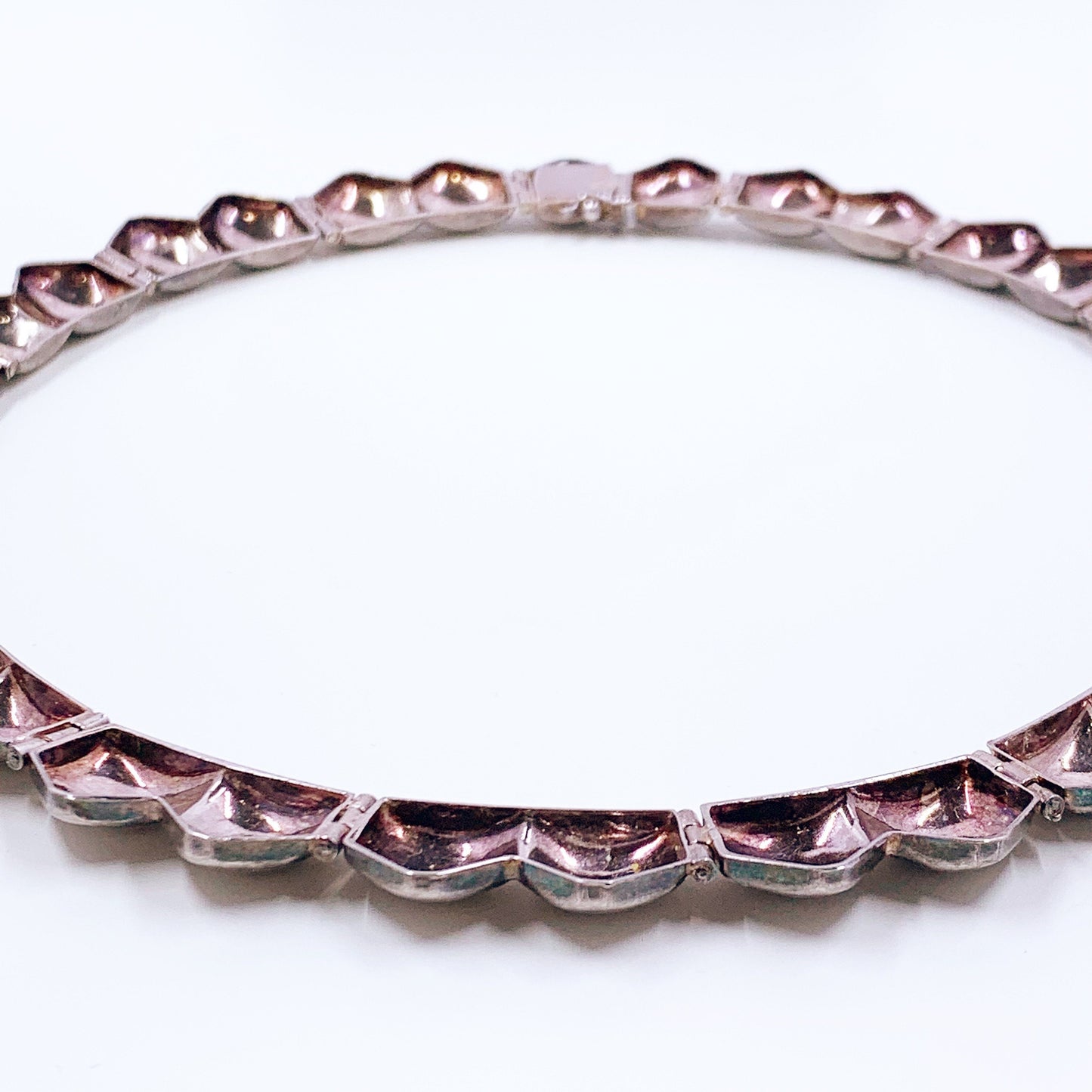 Vintage Silver Italian Modernist Link Choker Necklace | Italian Silver Hinged Collar Necklace