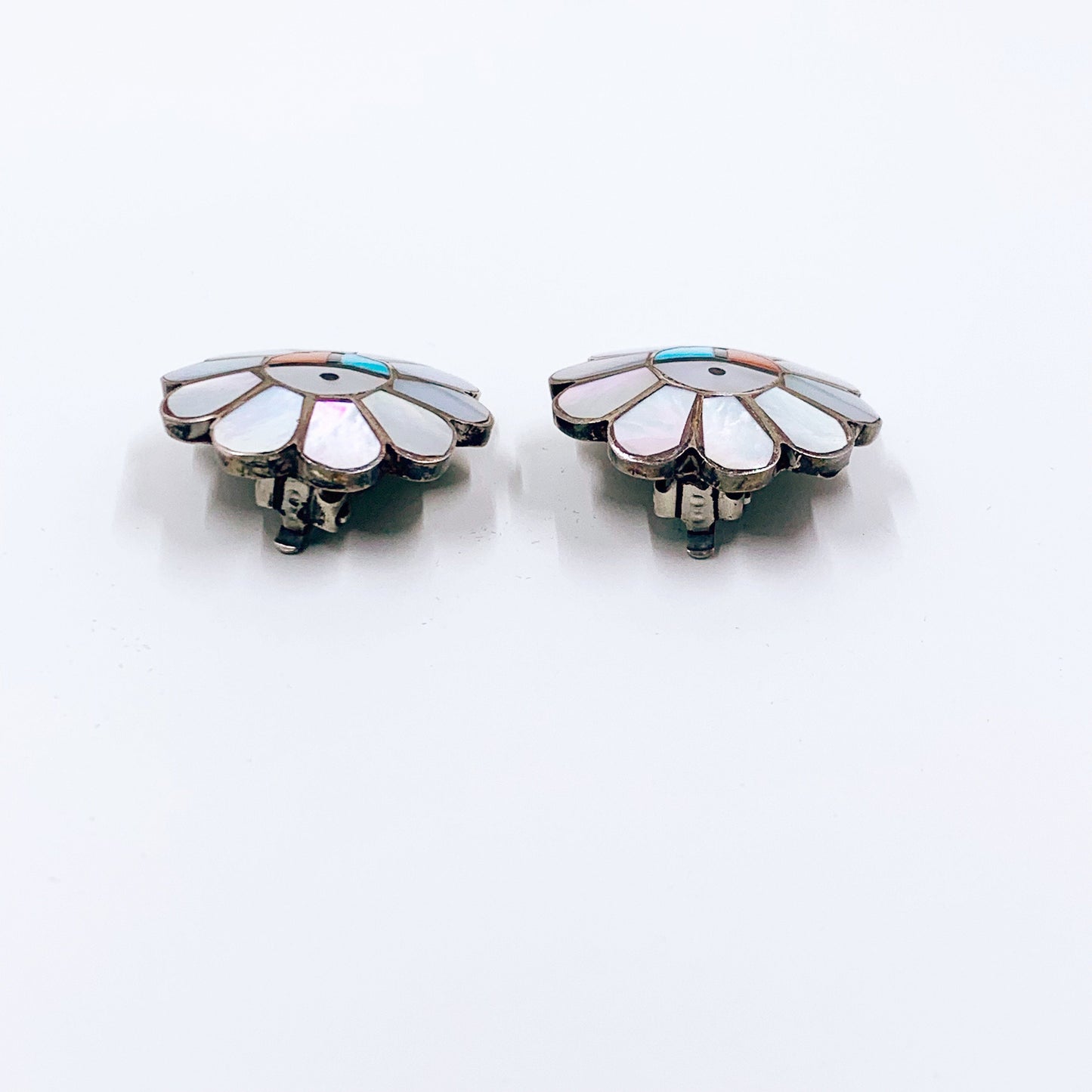 Vintage Zuni Sun Face Inlay Earrings | Multi Stone Inlay Earrings