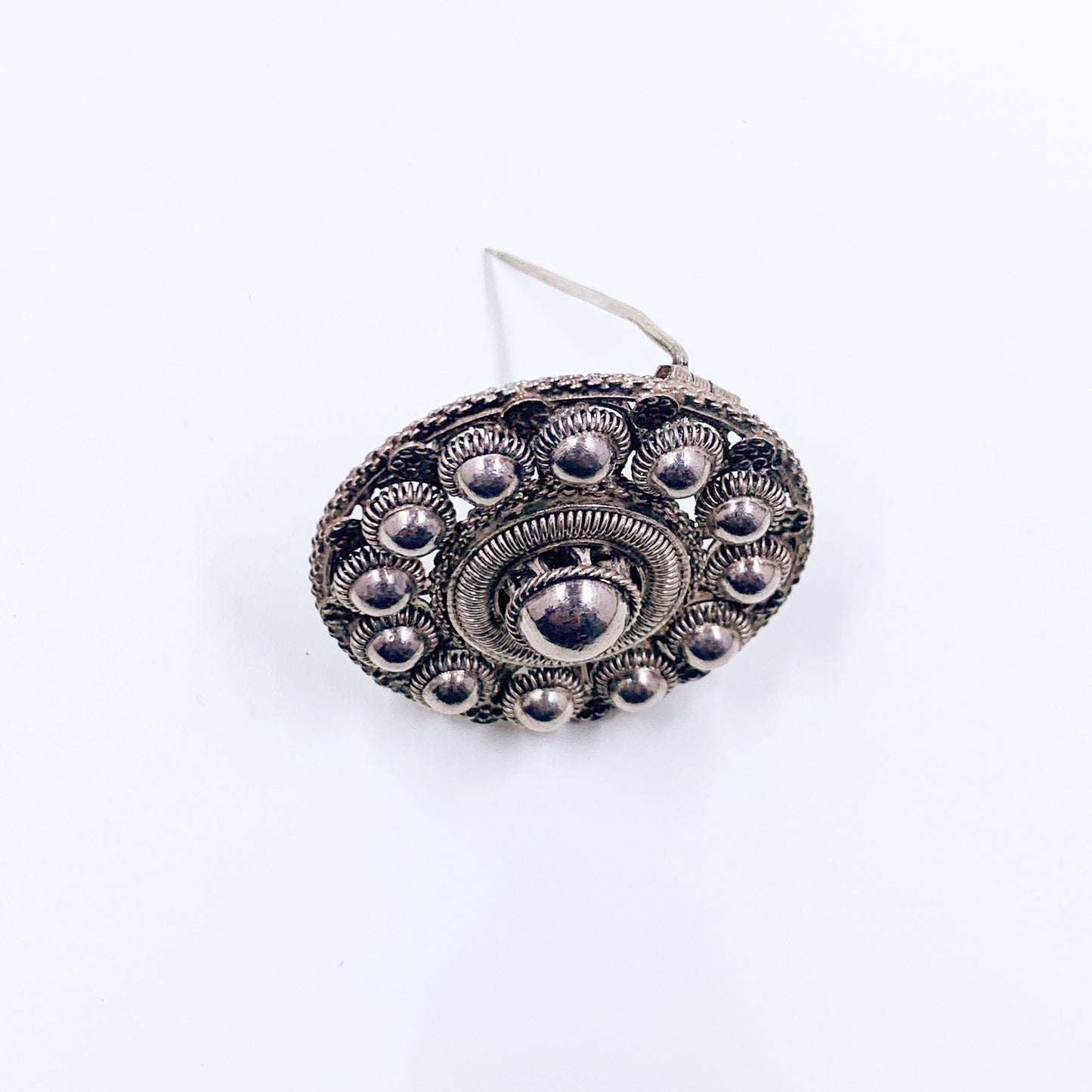 Vintage Cannetille Silver Brooch | Etruscan Revival Cannetille Brooch | Silver Medallion