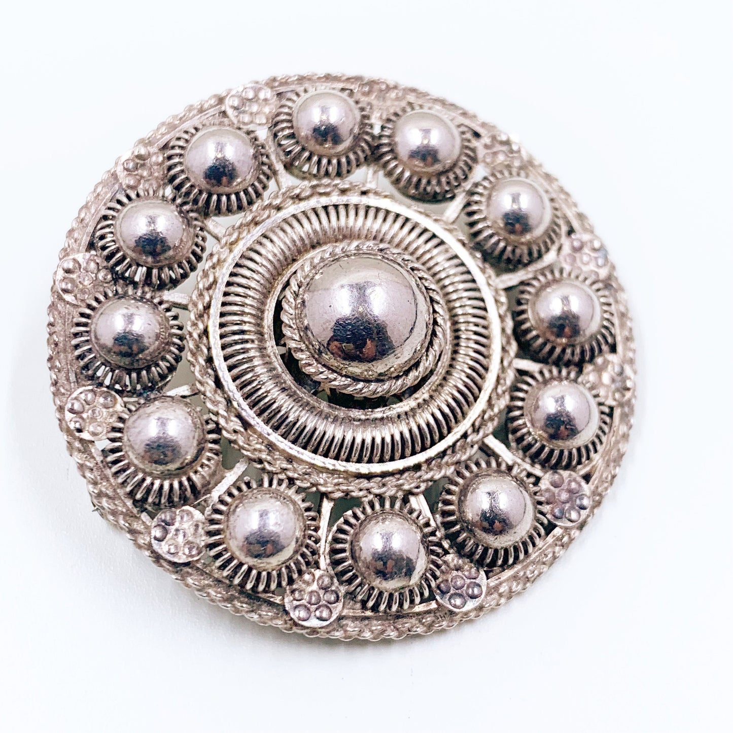 Vintage Cannetille Silver Brooch | Etruscan Revival Cannetille Brooch | Silver Medallion