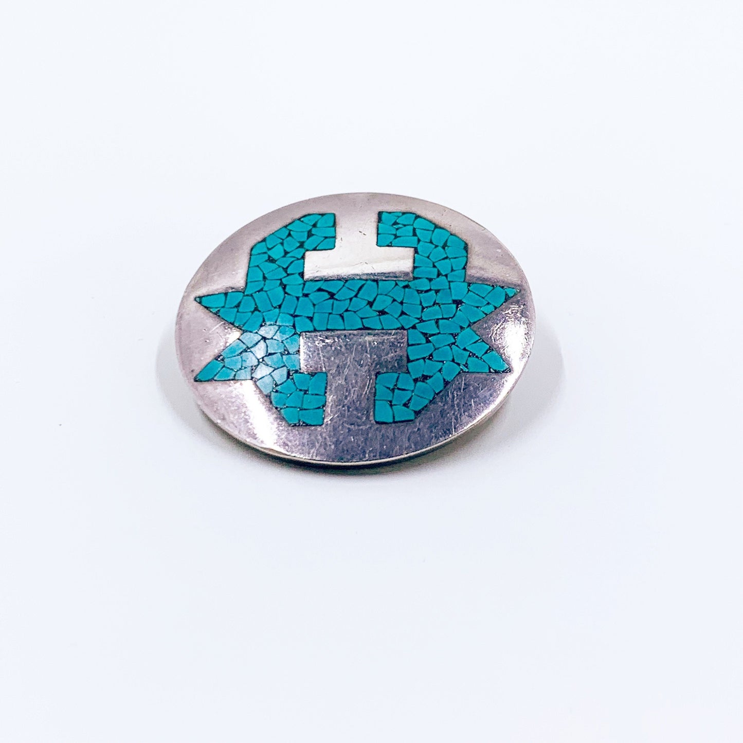 Vintage Mexican Arte En Plata Inlay Brooch | Silver Modernist Brooch and Pendant | Micro Mosaic Inlay