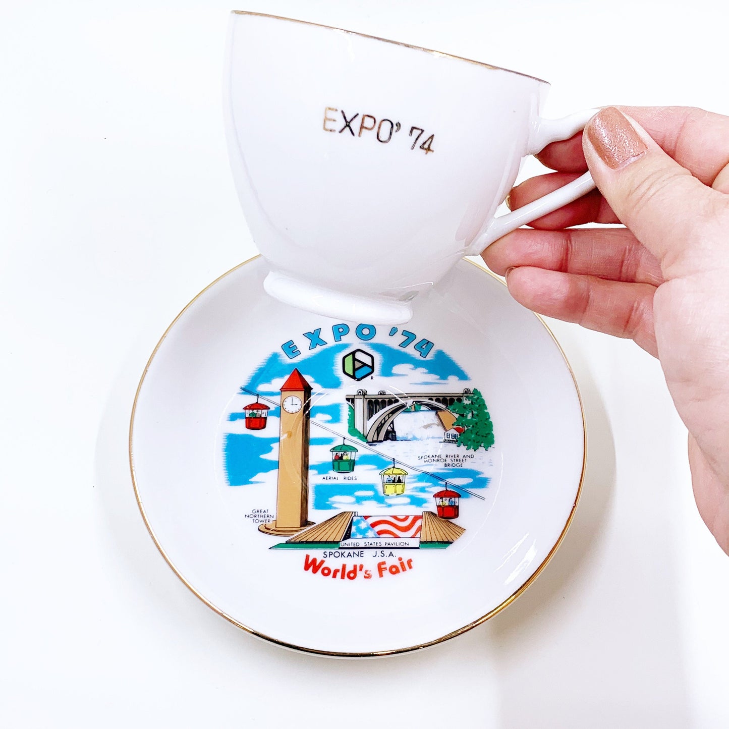Vintage Expo 74 World's Fair Tea Cup and Saucer | Spokane 1974 | Spokane Worlds Fair Modern Tea Cup Set