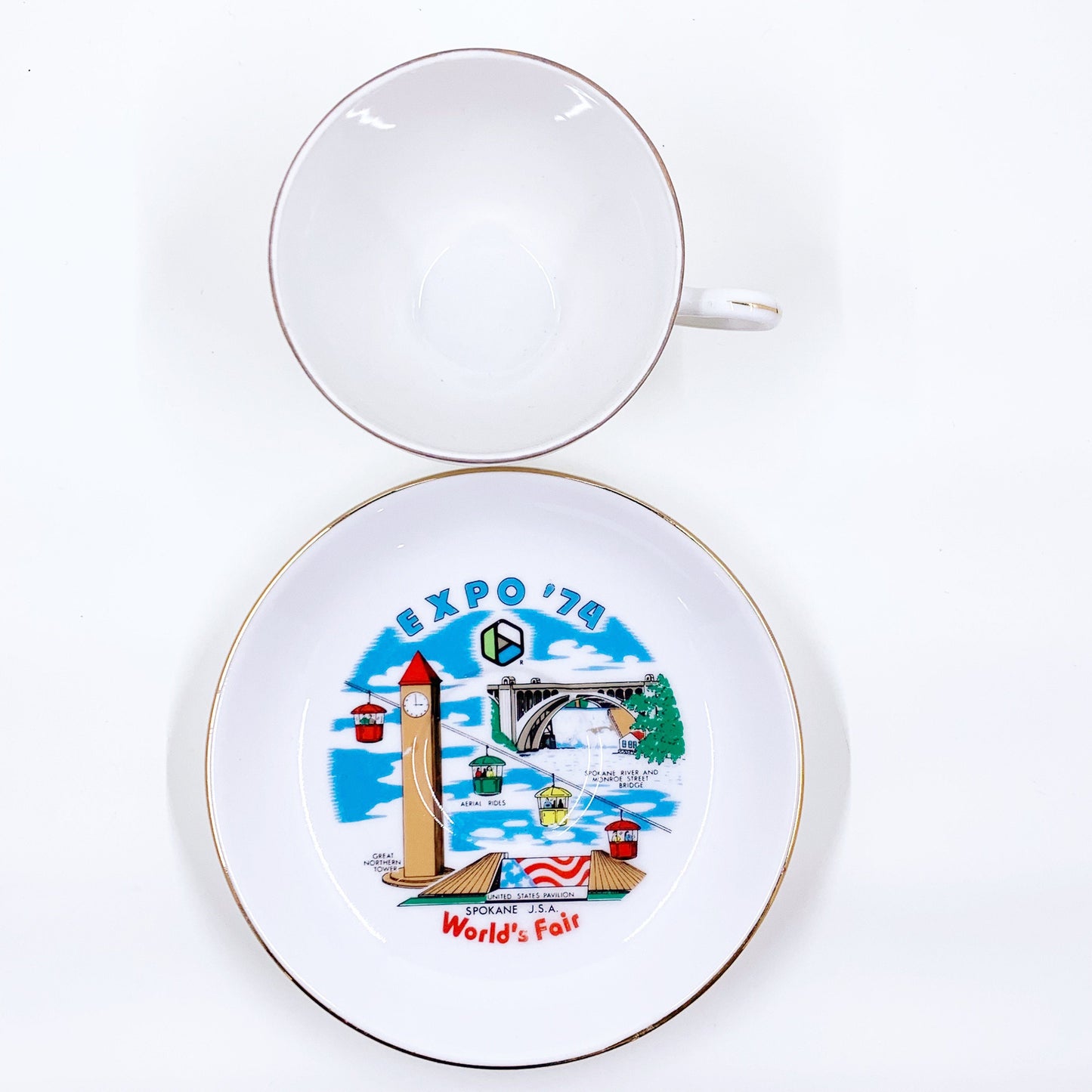 Vintage Expo 74 World's Fair Tea Cup and Saucer | Spokane 1974 | Spokane Worlds Fair Modern Tea Cup Set