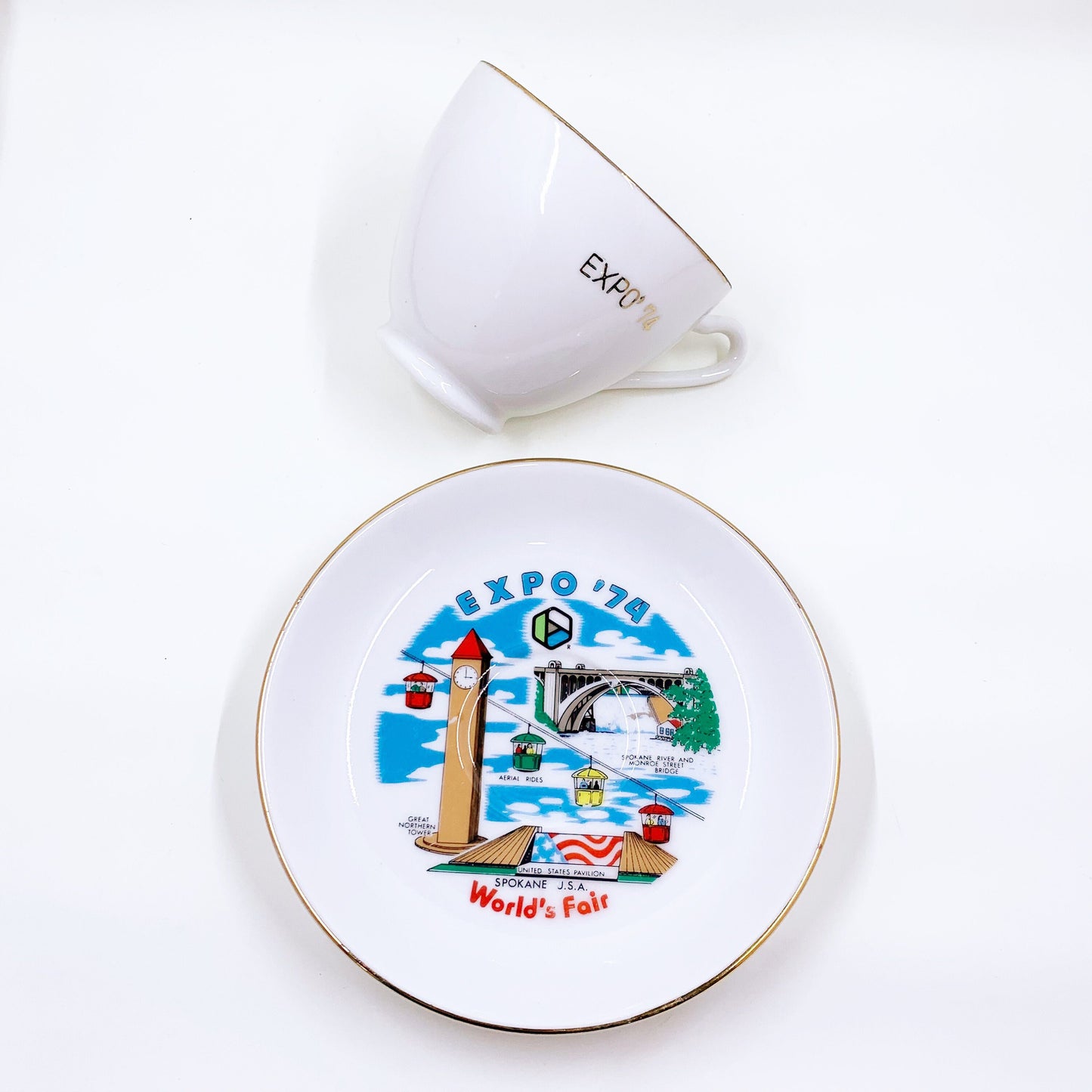 Vintage Expo 74 World's Fair Tea Cup and Saucer | Spokane 1974 | Spokane Worlds Fair Modern Tea Cup Set