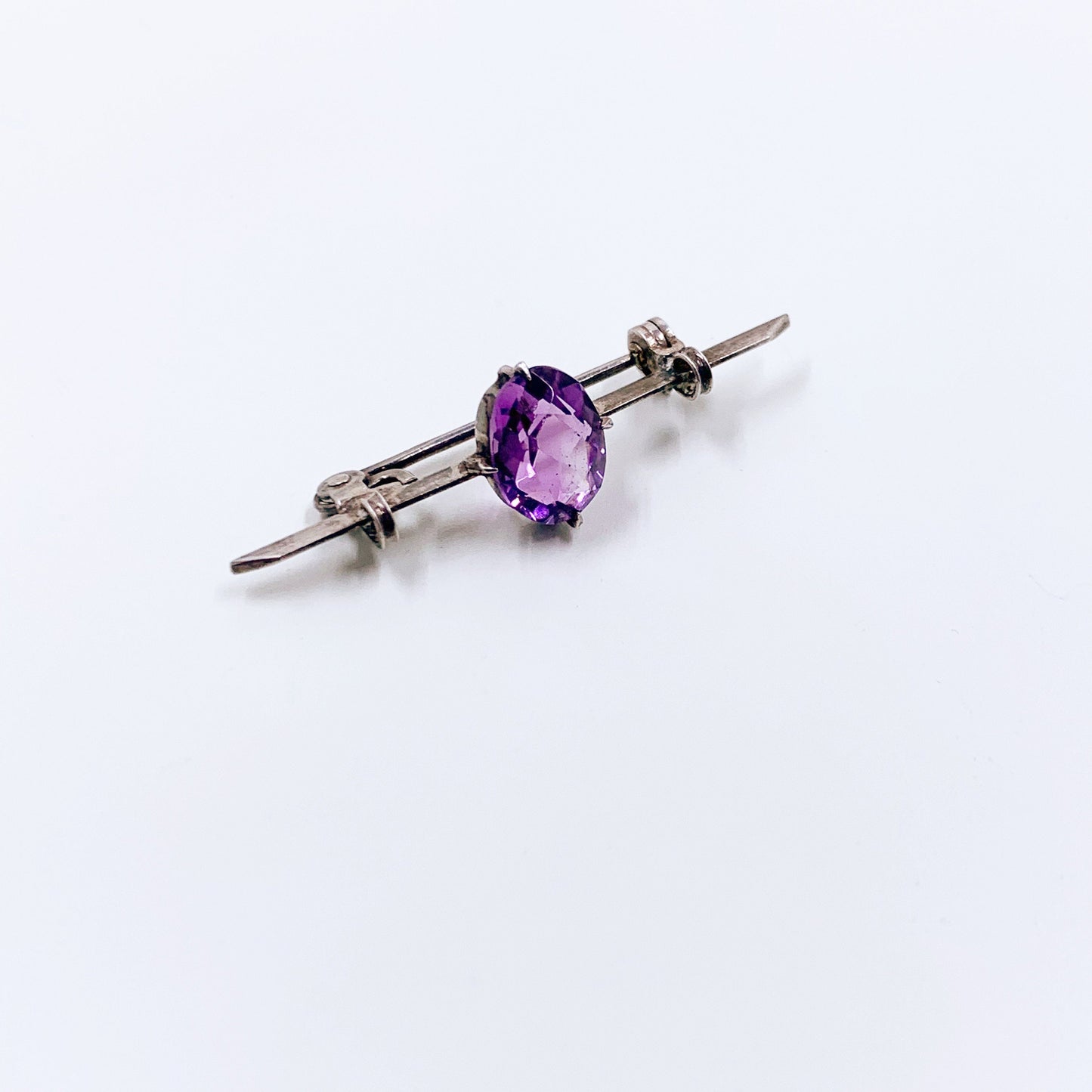 Vintage Silver Amethyst Bar Brooch