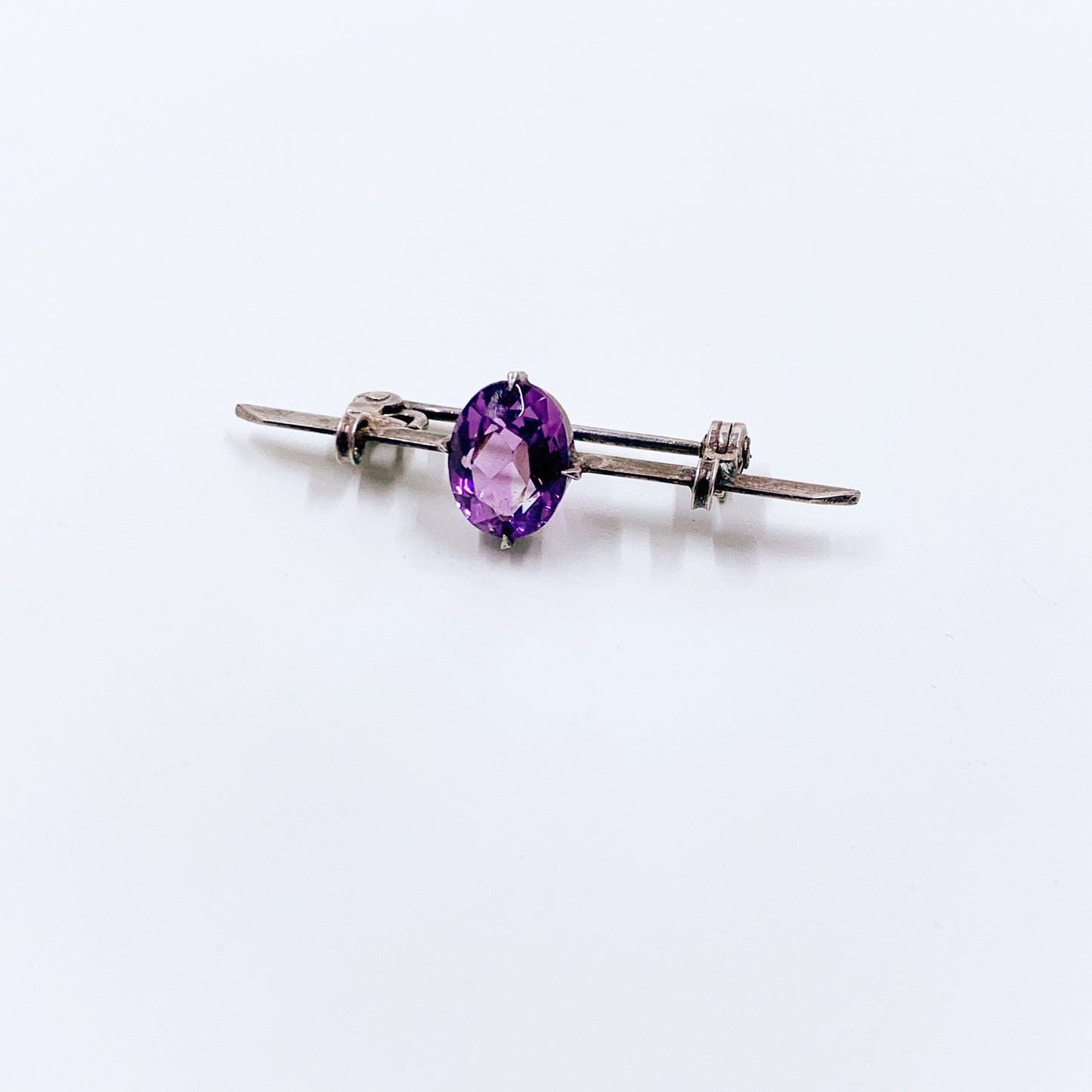 Vintage Silver Amethyst Bar Brooch