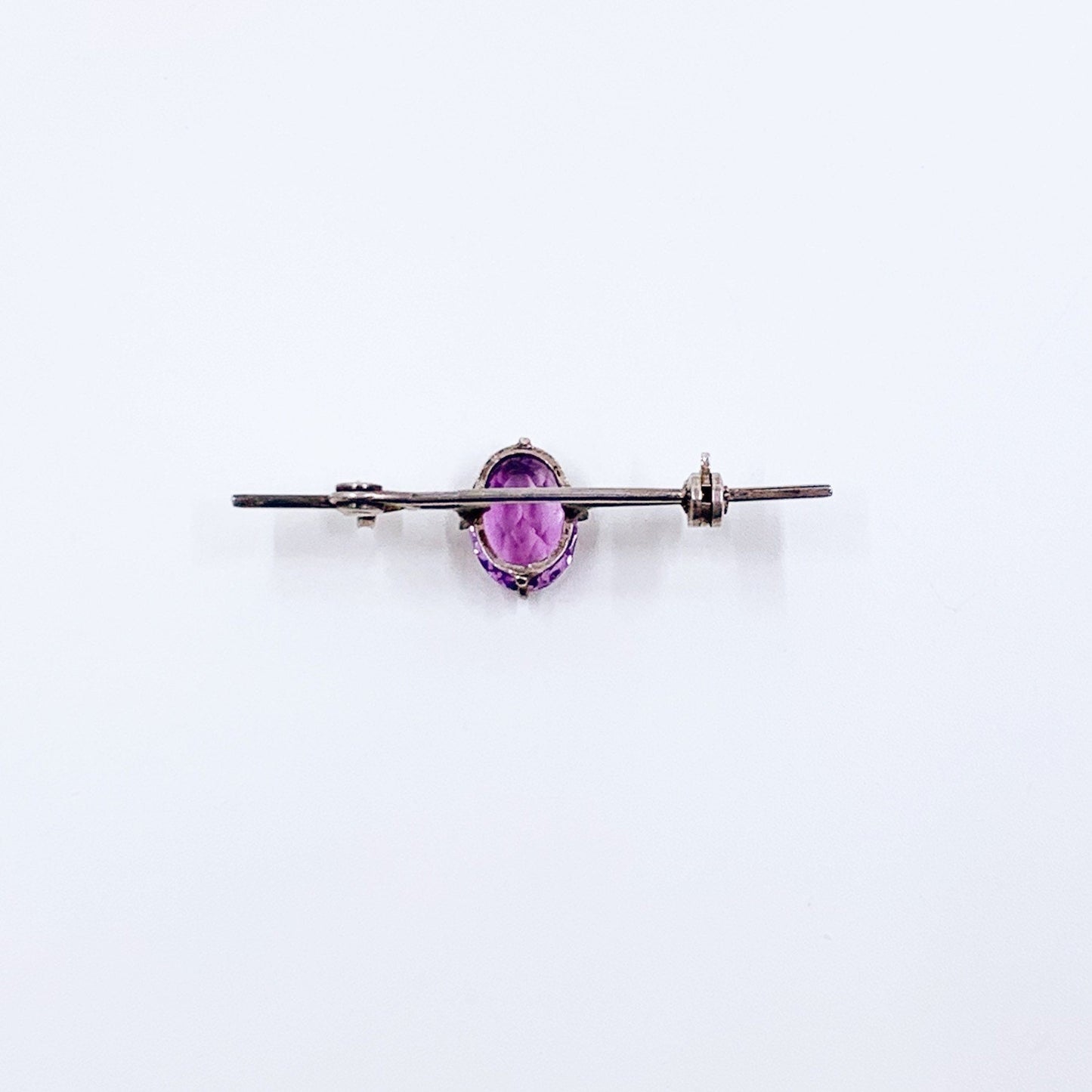 Vintage Silver Amethyst Bar Brooch