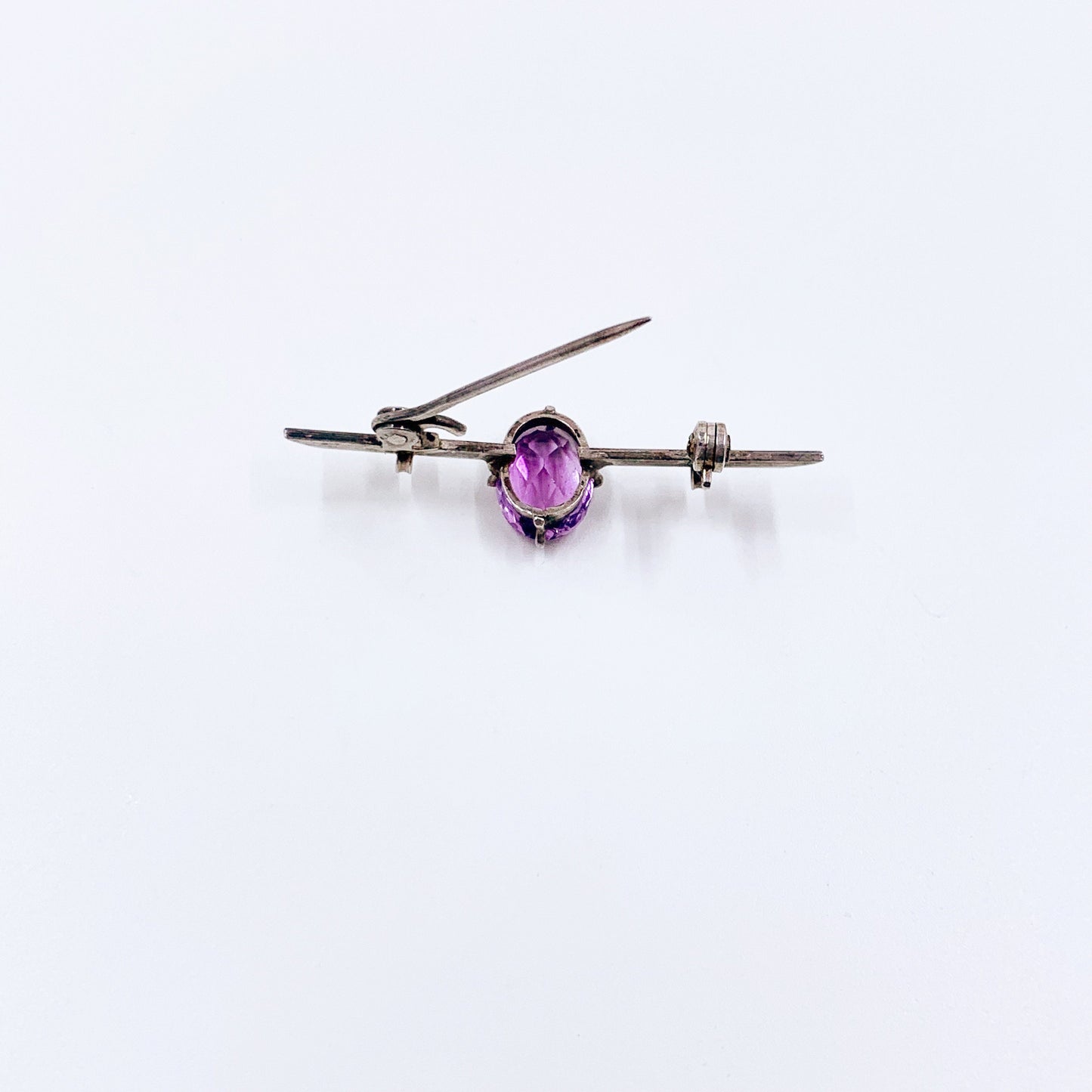 Vintage Silver Amethyst Bar Brooch