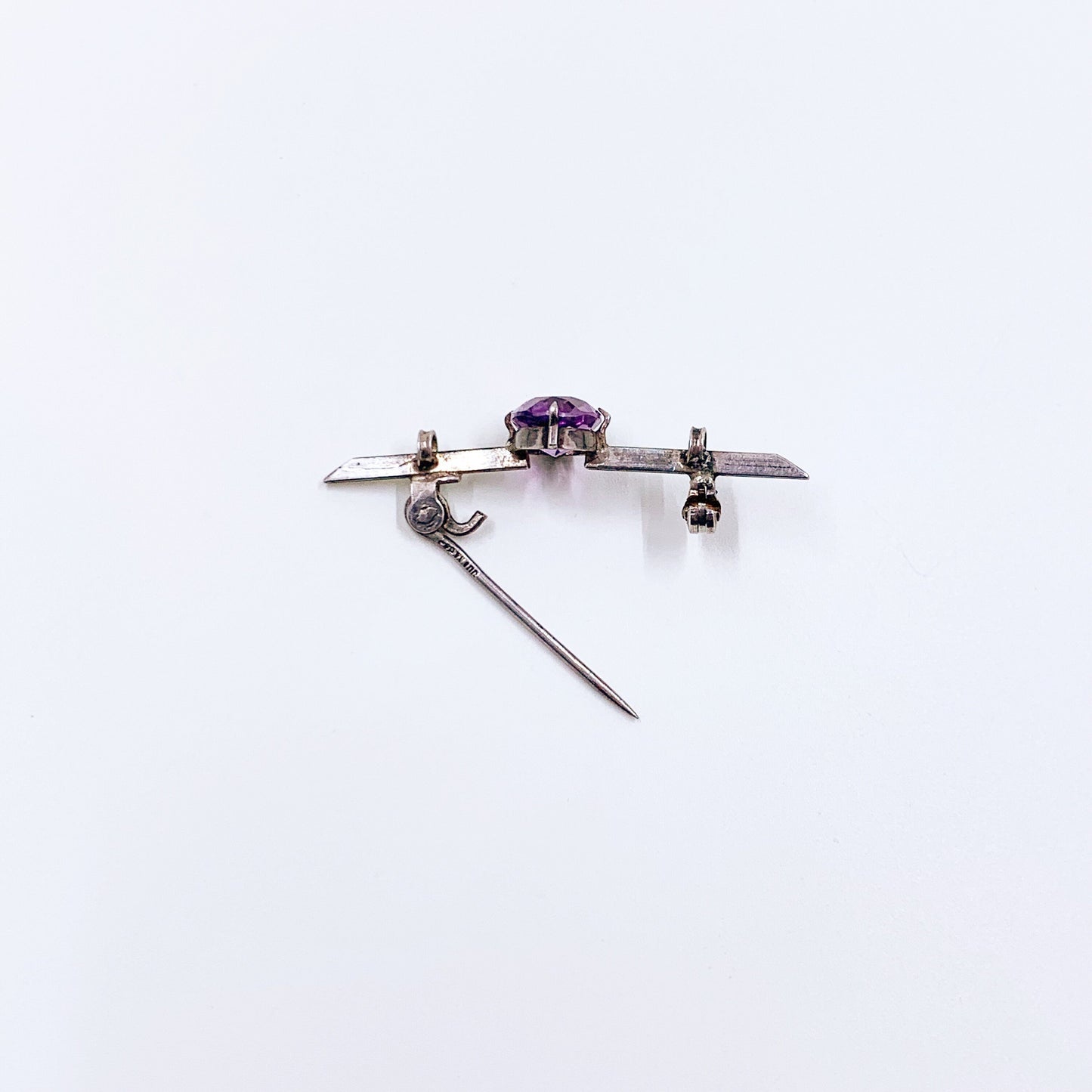 Vintage Silver Amethyst Bar Brooch