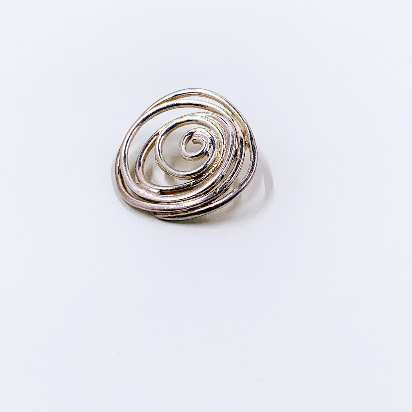 Vintage Silver Modernist Wire Swirl Pendant | Geometric Swirl Design Pendant